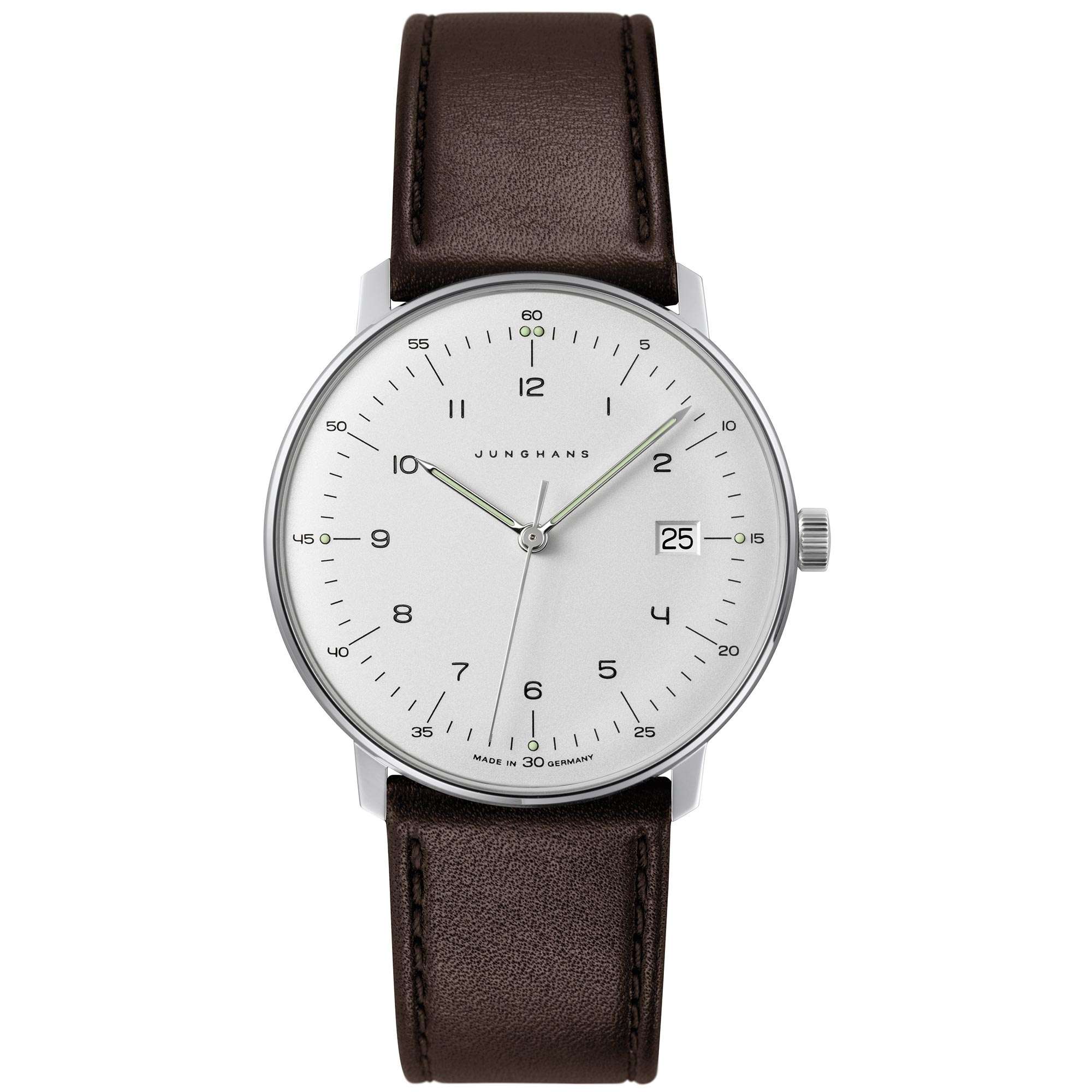 Junghans Max Bill Quartz 041/4461.04 Silver Dial Brown Leather Strap Men's Watch