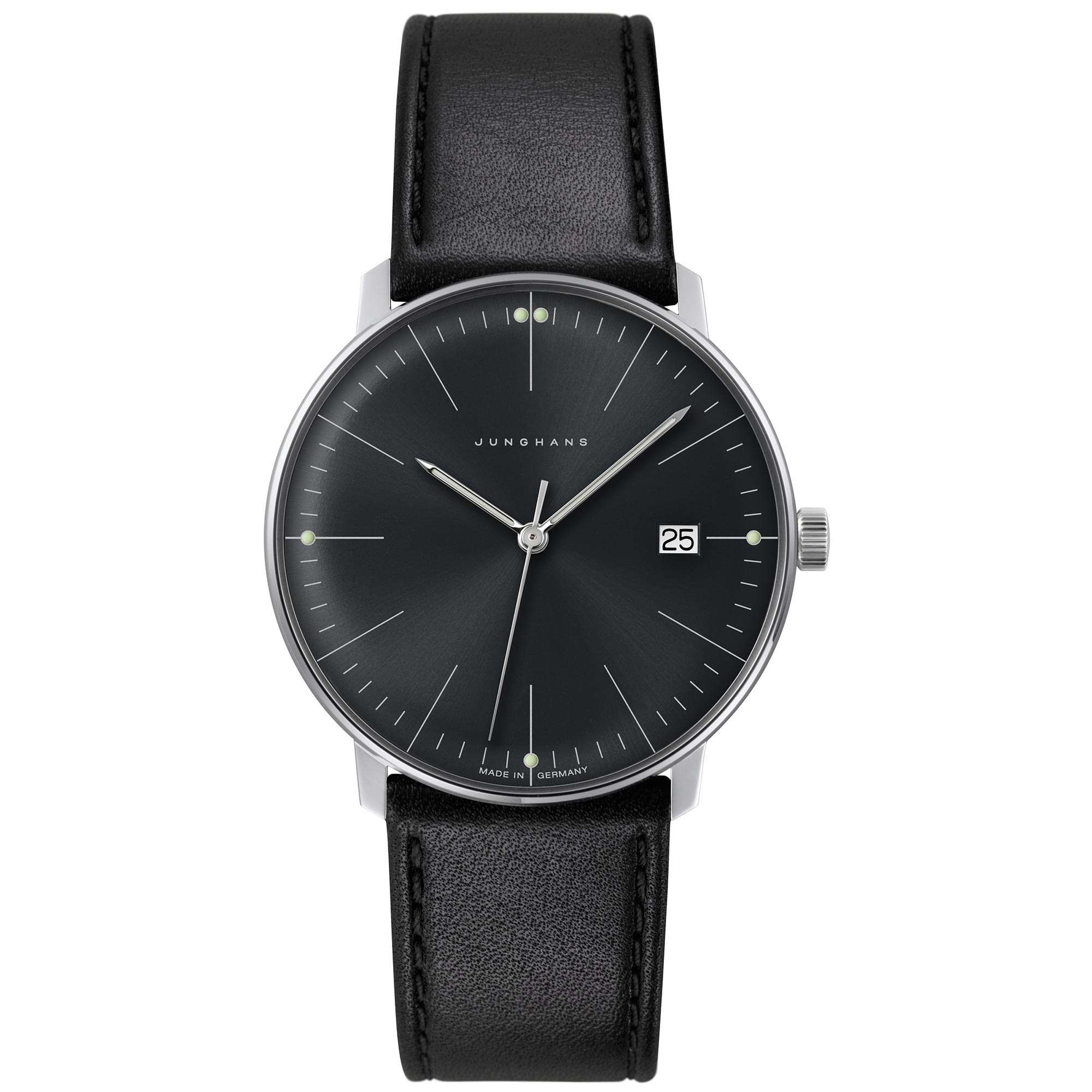 Junghans Max Bill Quartz 041/4465.04 Black Dial Leather Strap Men’s Watch