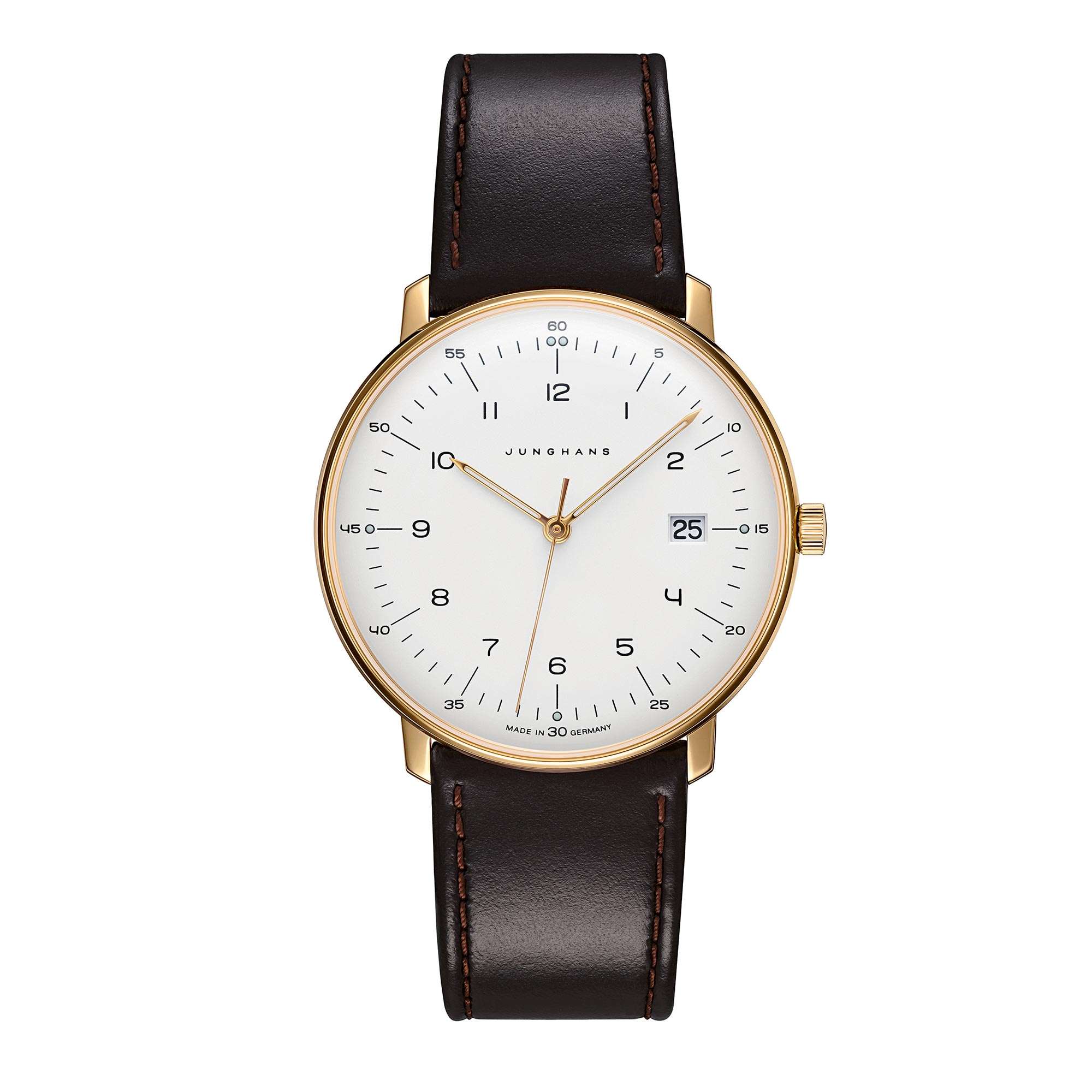 Junghans Max Bill Quartz 041/7872.04 Silver Dial Brown Leather Strap Mens Watch