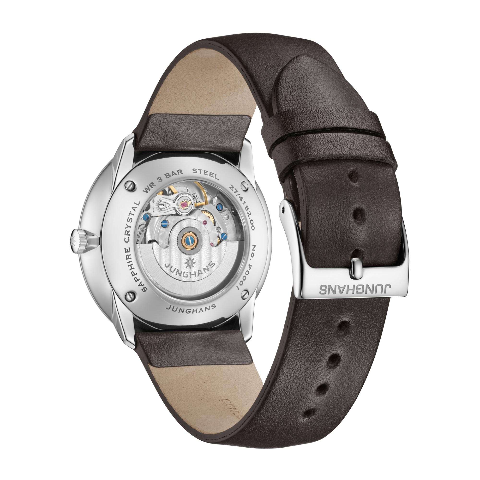 Junghans Meister Fein Automatic Silver Dial Leather Strap Mens Watch 27/4152.00 - Image 3