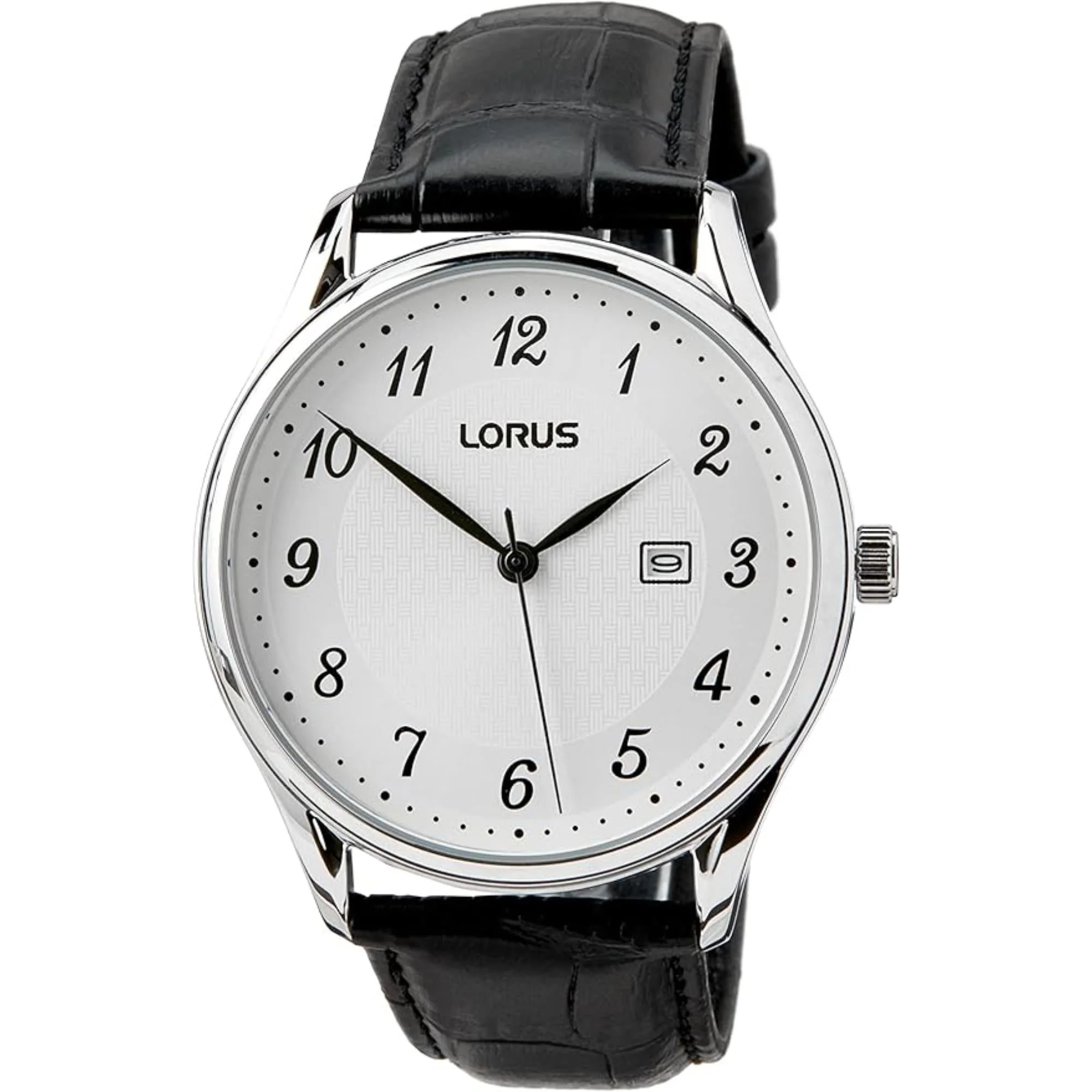 Lorus Classic Date Men's Watch with White Sunray Dial and Black Leather Strap RH913PX9 (42.2mm) - Image 7