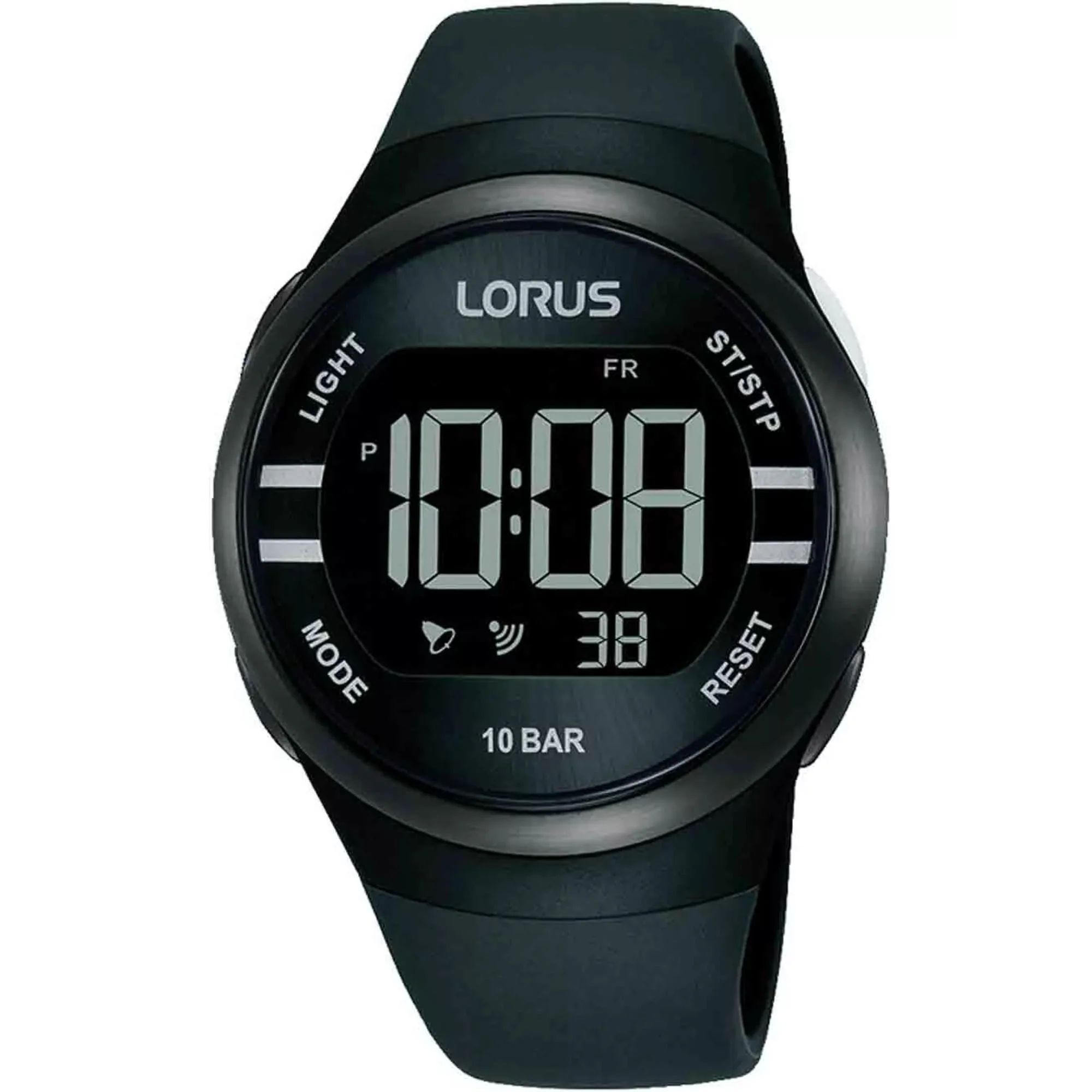 Lorus Digital Multifunction Silver-Tone Unisex Watch with Black Rubber Strap R2333NX9 - Image 3