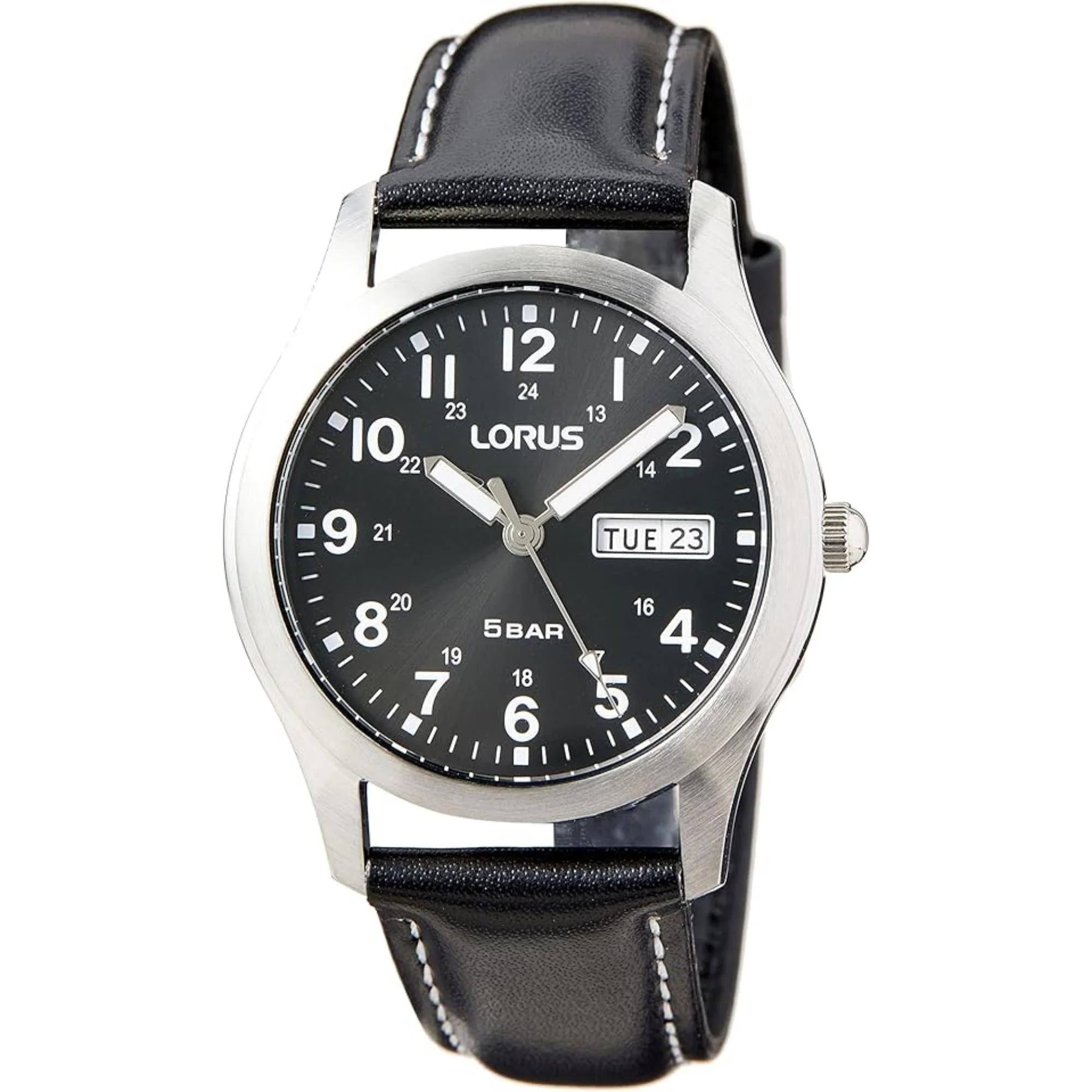 Lorus Black Leather Analogue Quartz Black Dial Men's Watch RXN79DX9 - Image 6