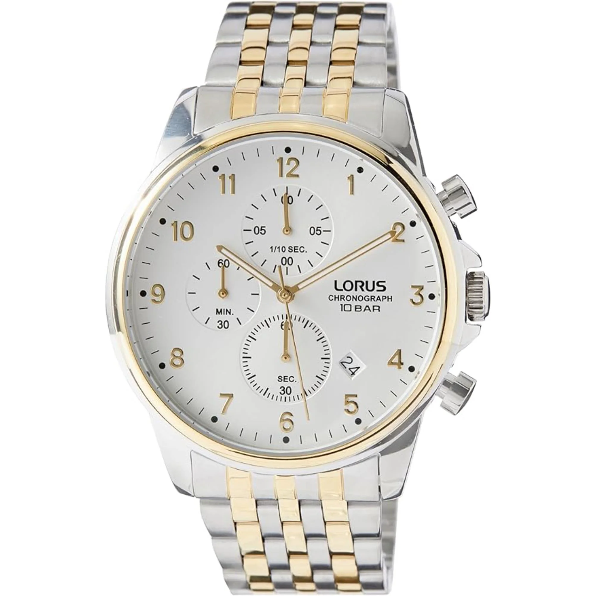 Lorus Sports Chronograph Two-Tone Bracelet White Sunray Dial Men's Watch RM338JX9