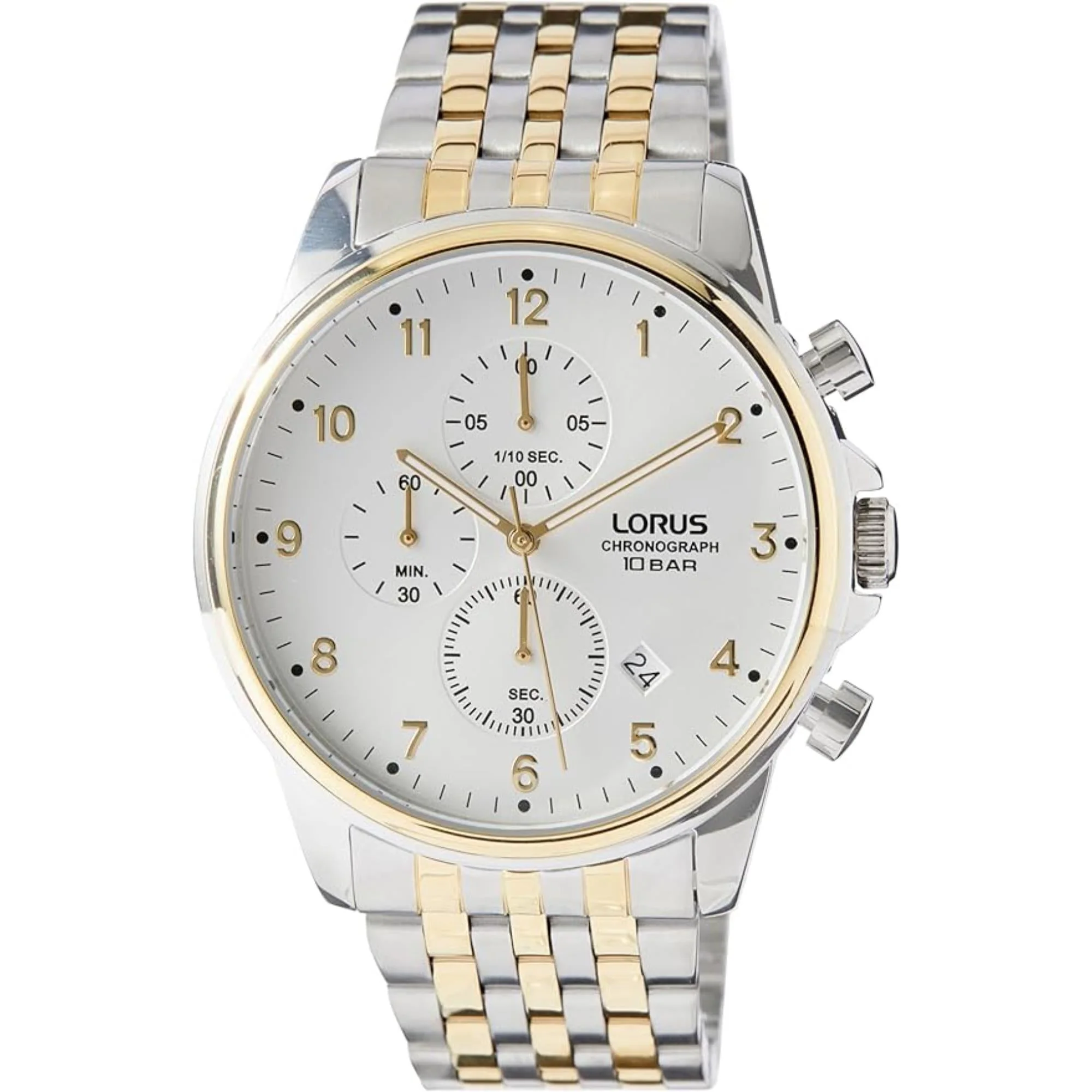 Lorus Sports Chronograph Two-Tone Bracelet White Sunray Dial Men's Watch RM338JX9 - Image 6