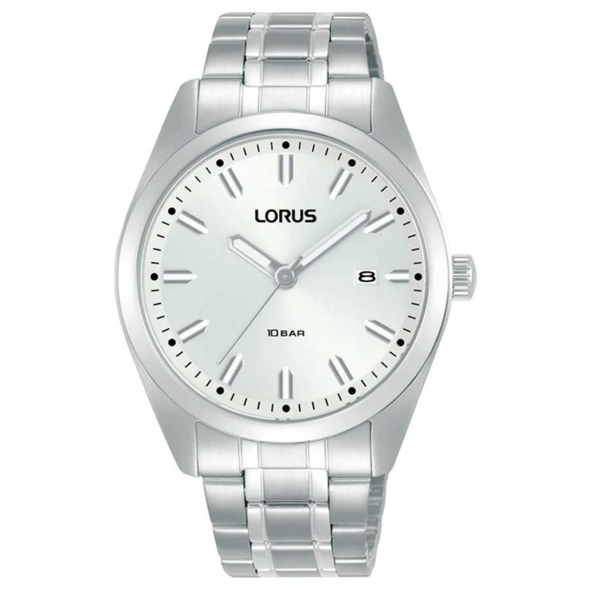Lorus Sports Date Stainless Steel White Sunray Dial Men's Watch RH977PX9