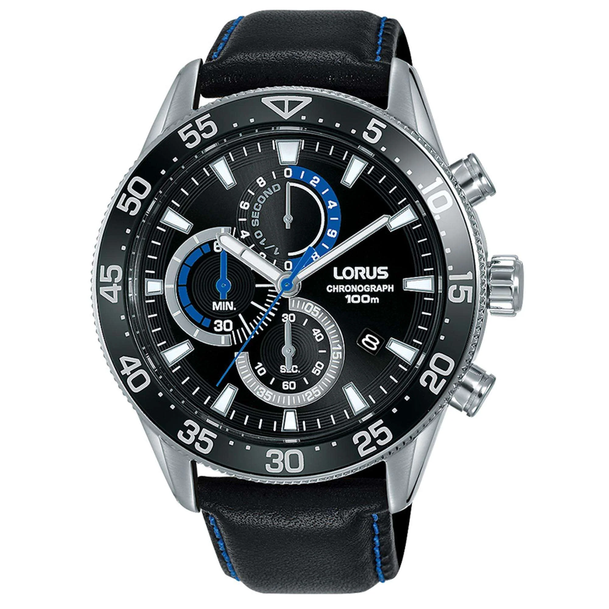Lorus Sports Quartz Black Dial Black Leather Strap Men's Watch RM343FX9 - Image 5
