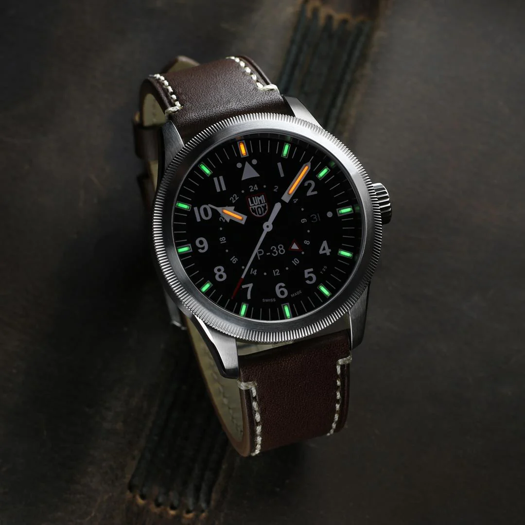 Luminox Air Pilot P-38 Lightning GMT Black Dial Brown Leather Strap Men’s Watch XA.9521 - Image 3