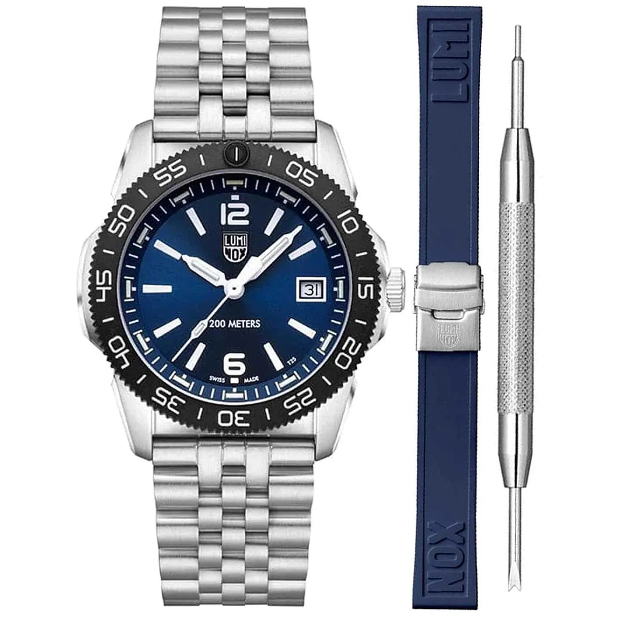 Luminox Pacific Diver Ripple Collection Quartz Blue Dial Stainless Steel Strap Unisex Watch XS.3123M.SET
