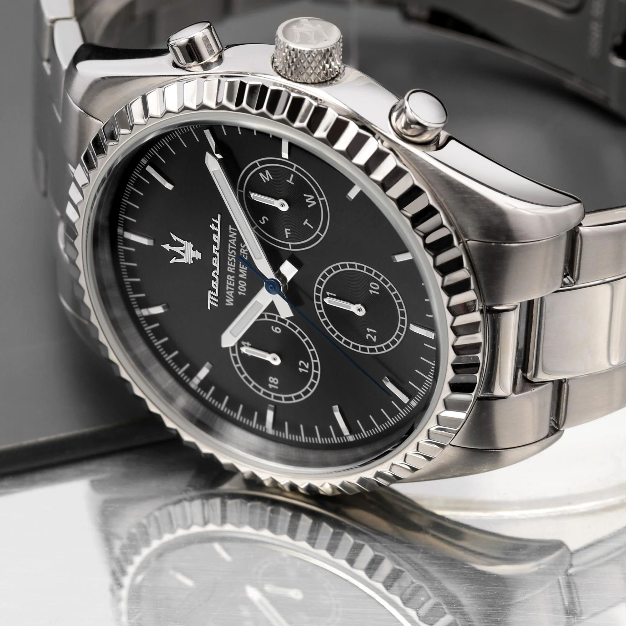 Maserati Competizione Quartz Black Chronograph Dial Steel Bracelet Men's Watch R8853100023 - Image 13