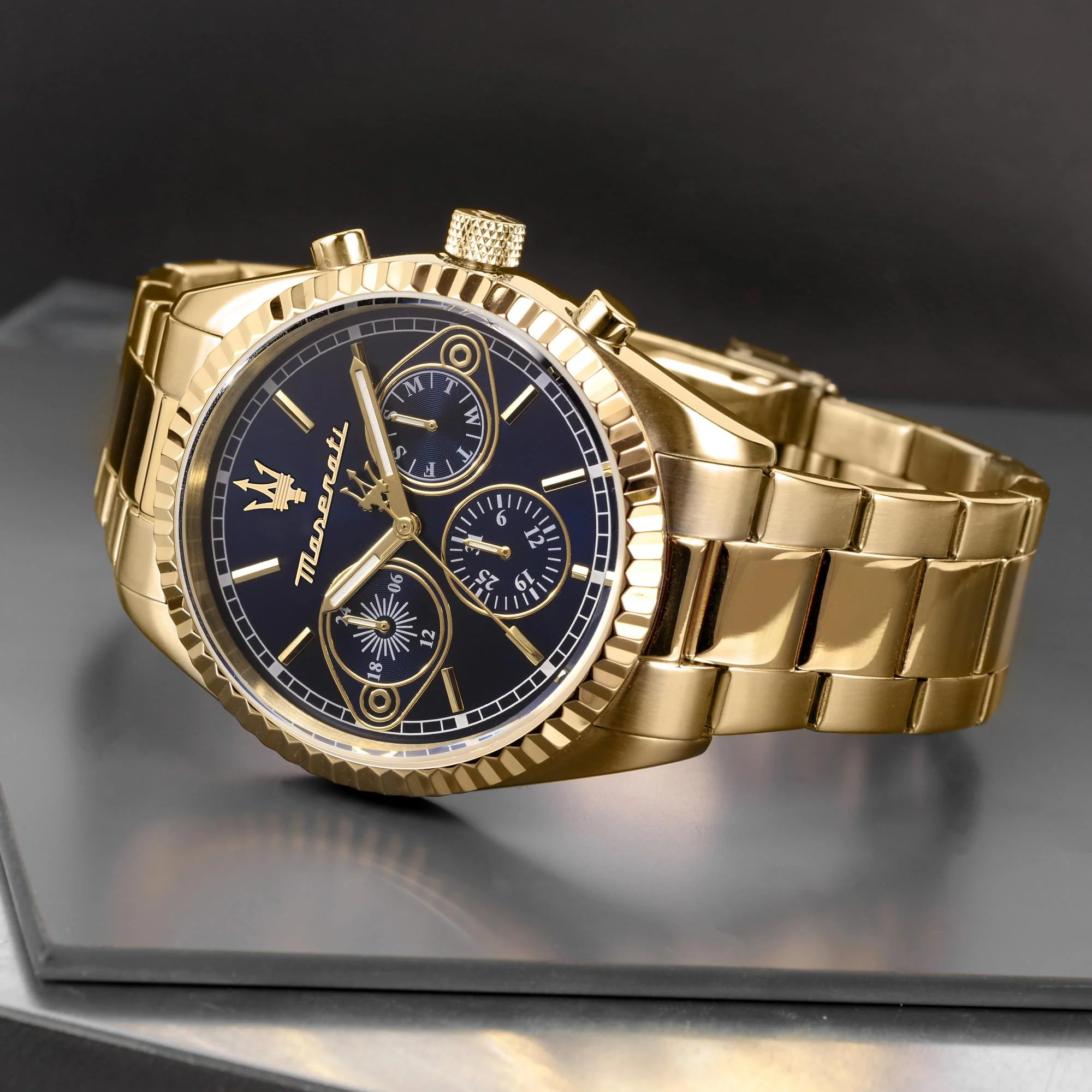 Maserati Competizione Quartz Blue Chronograph Dial Gold PVD Steel Bracelet Men's Watch R8853100026 - Image 6