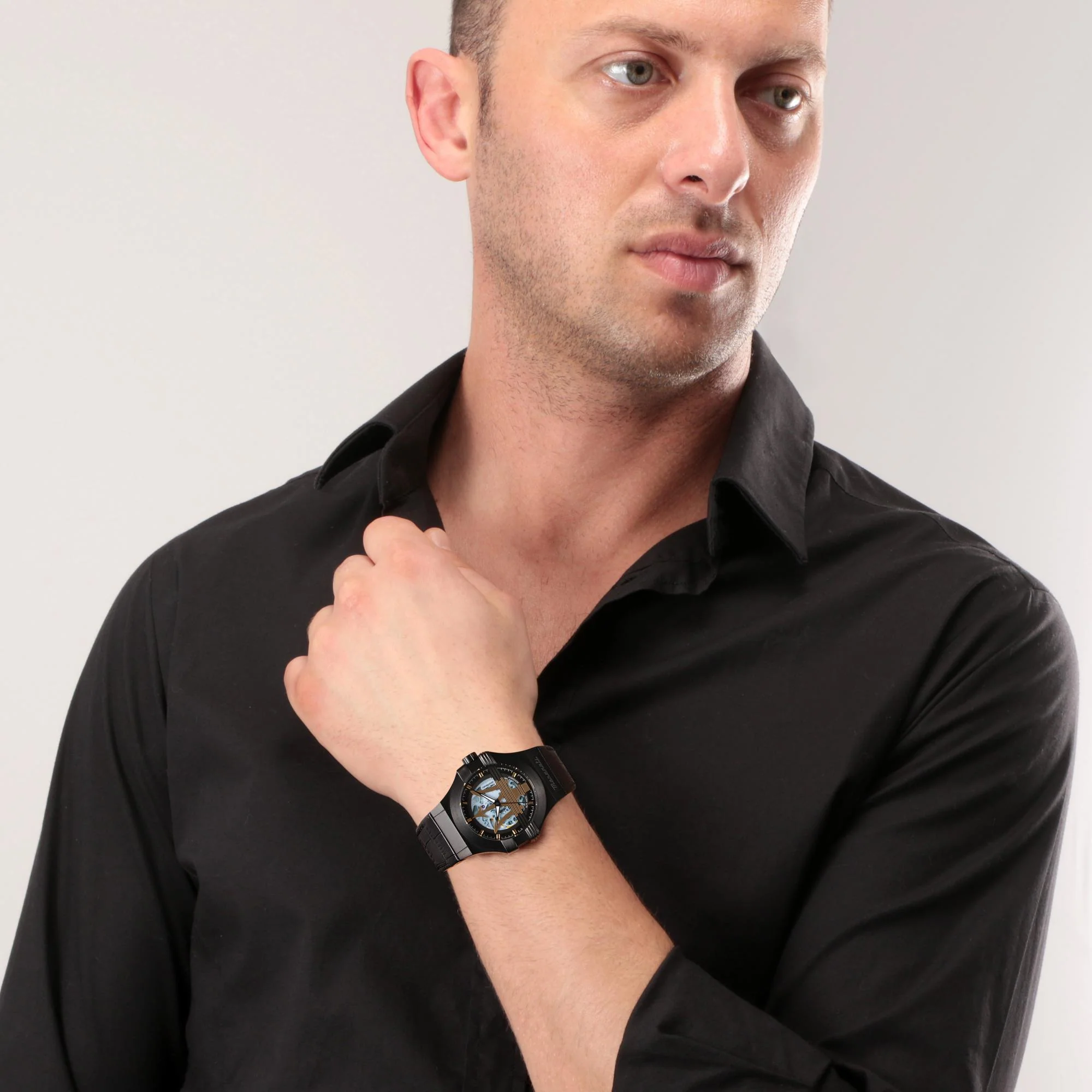 Maserati Potenza Quartz Skeleton Dial Black Leather Strap Men's Watch R8821108036 - Image 11