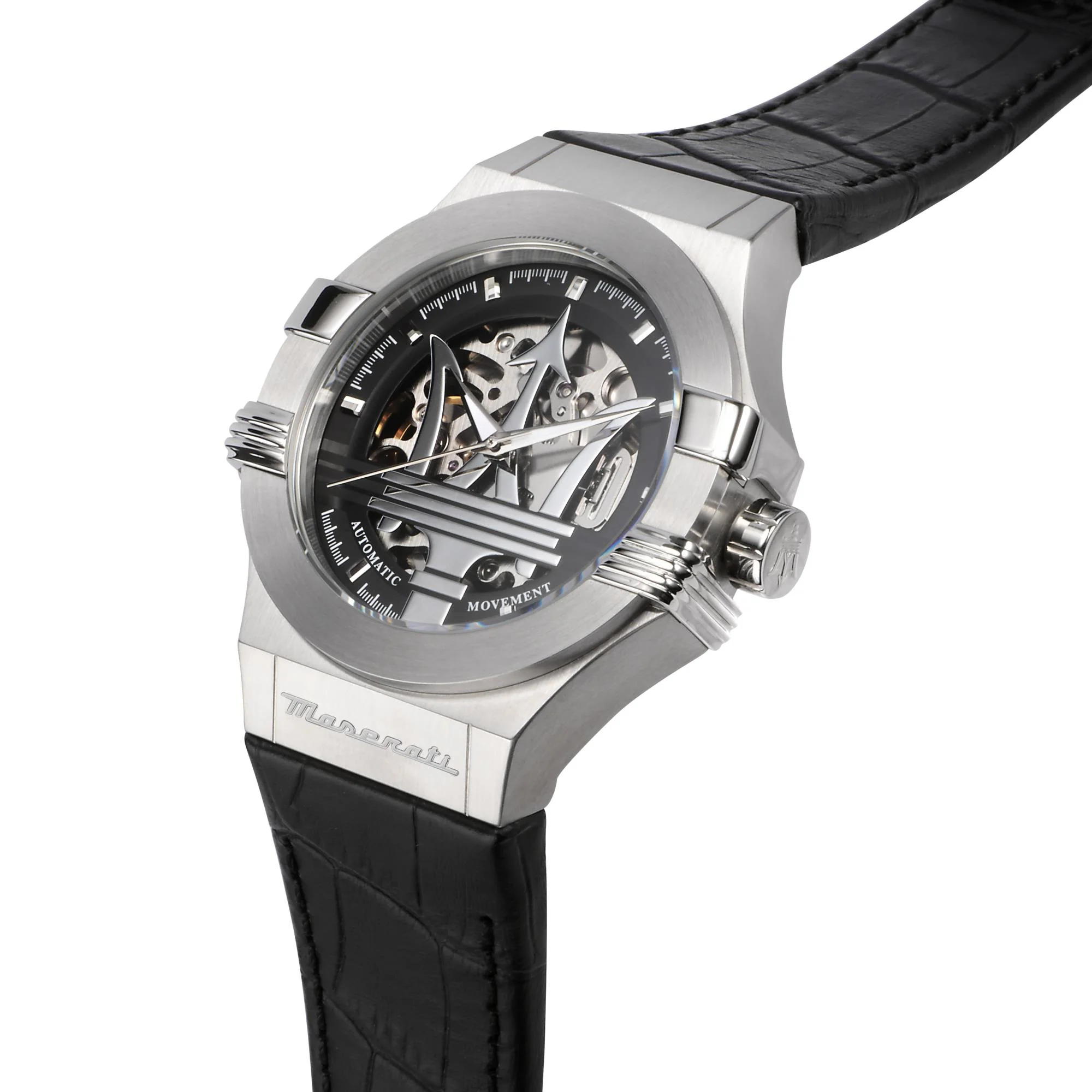 Maserati Potenza Quartz Skeleton Dial Black Leather Strap Men's Watch R8821108038 - Image 12