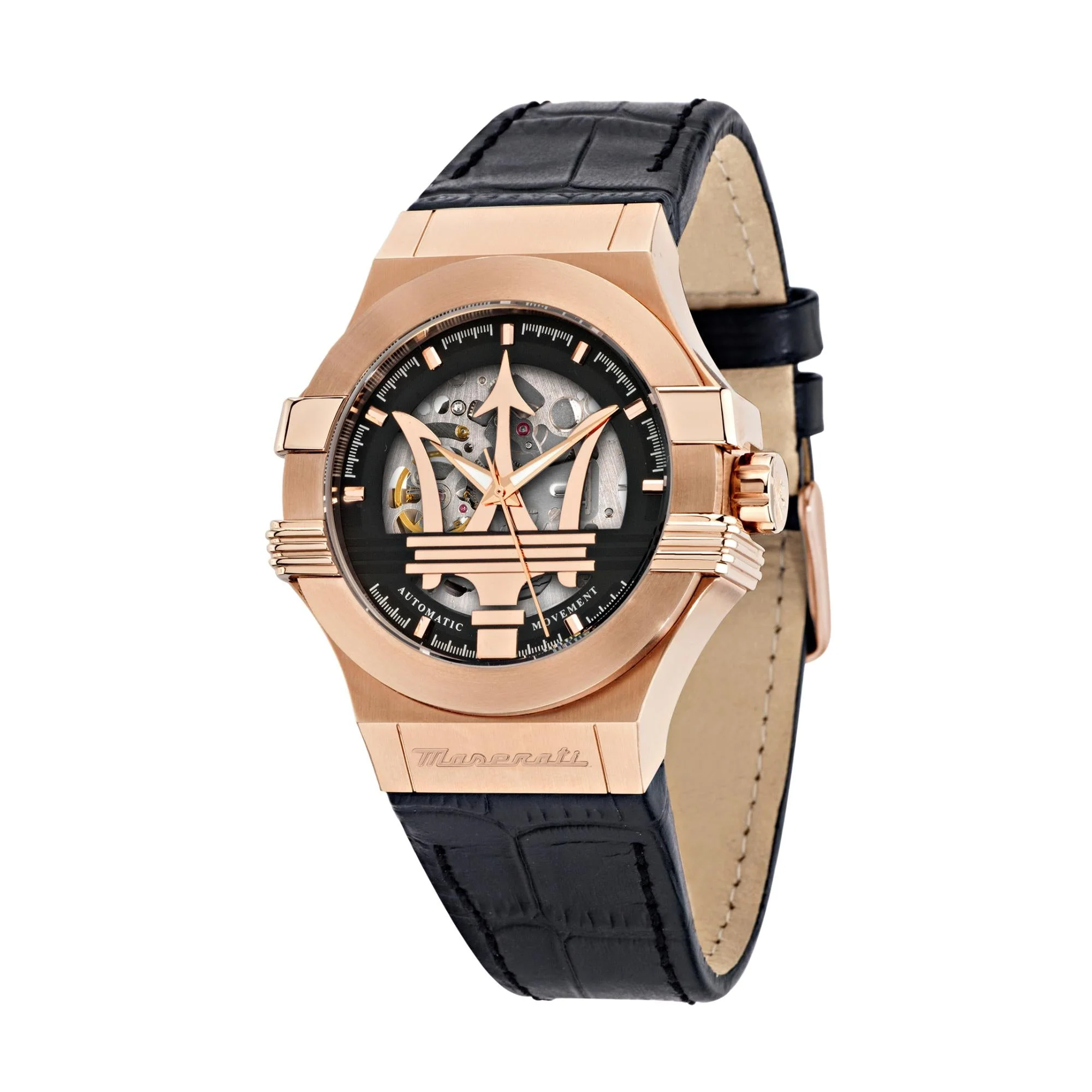 Maserati Potenza Quartz Skeleton Dial Black Leather Strap Men's Watch R8821108039 - Image 8