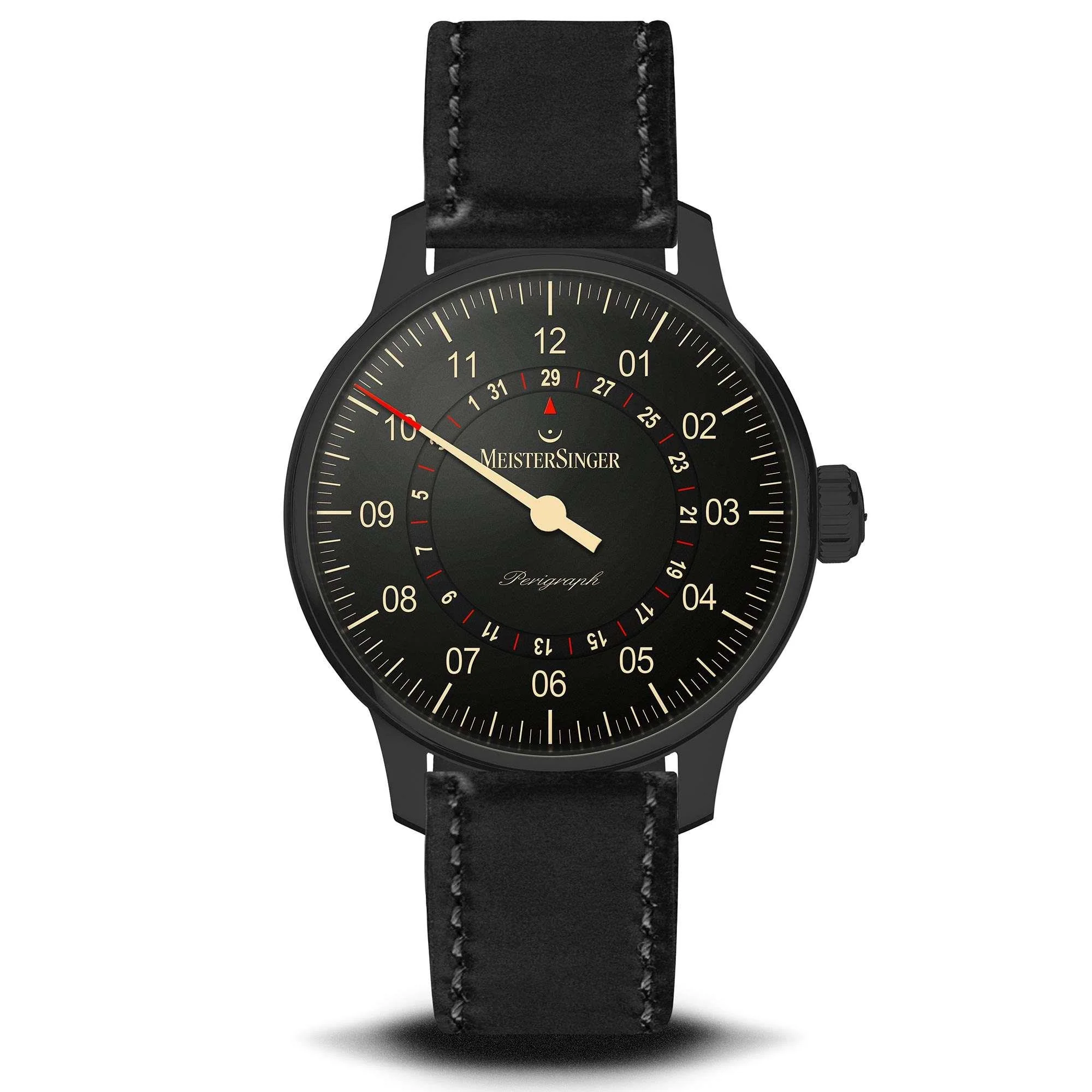 MeisterSinger Perigraph Automatic Black Dial Leather Strap Men's Watch AM1002BL - Image 4