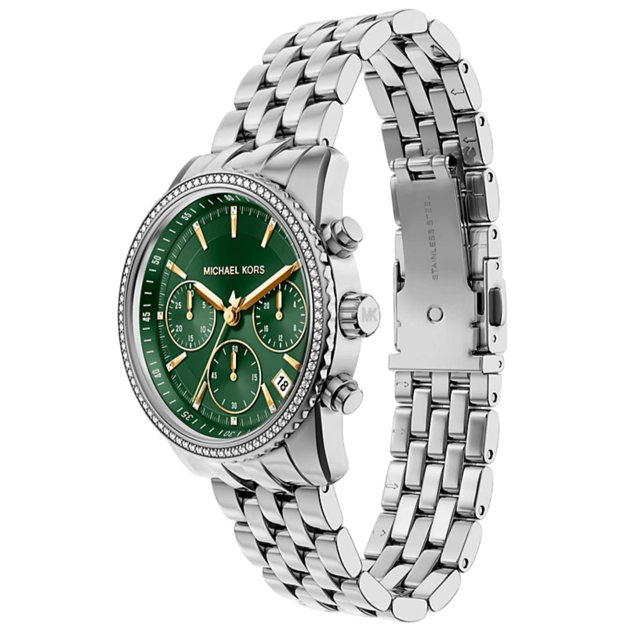 Michael Kors Bryant Pave Chronograph Green Dial Steel Strap Women's Watch MK7583 - Image 3