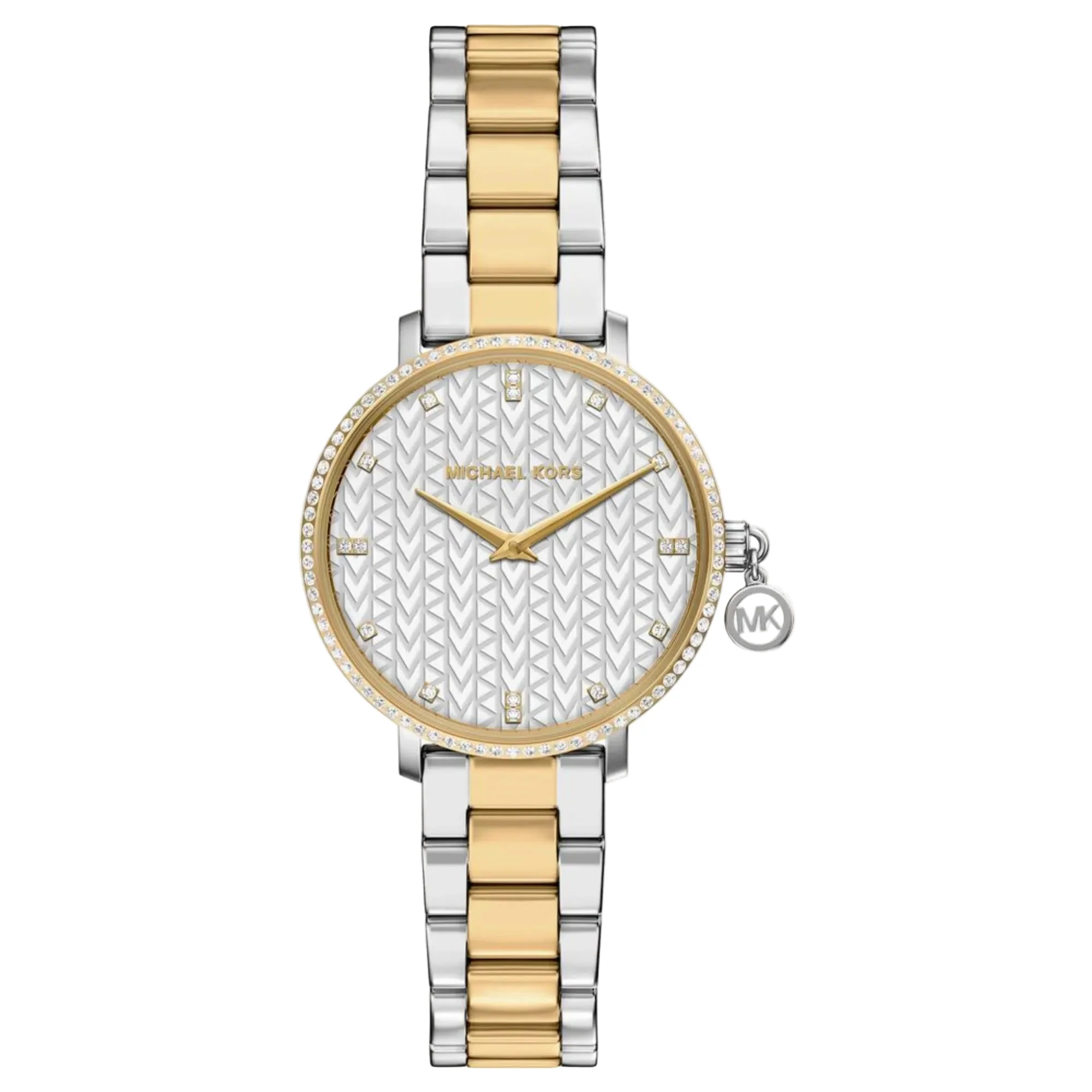 Michael Kors Mini Pyper Pave Silver Patterned Dial Steel Strap Women's Watch MK7574