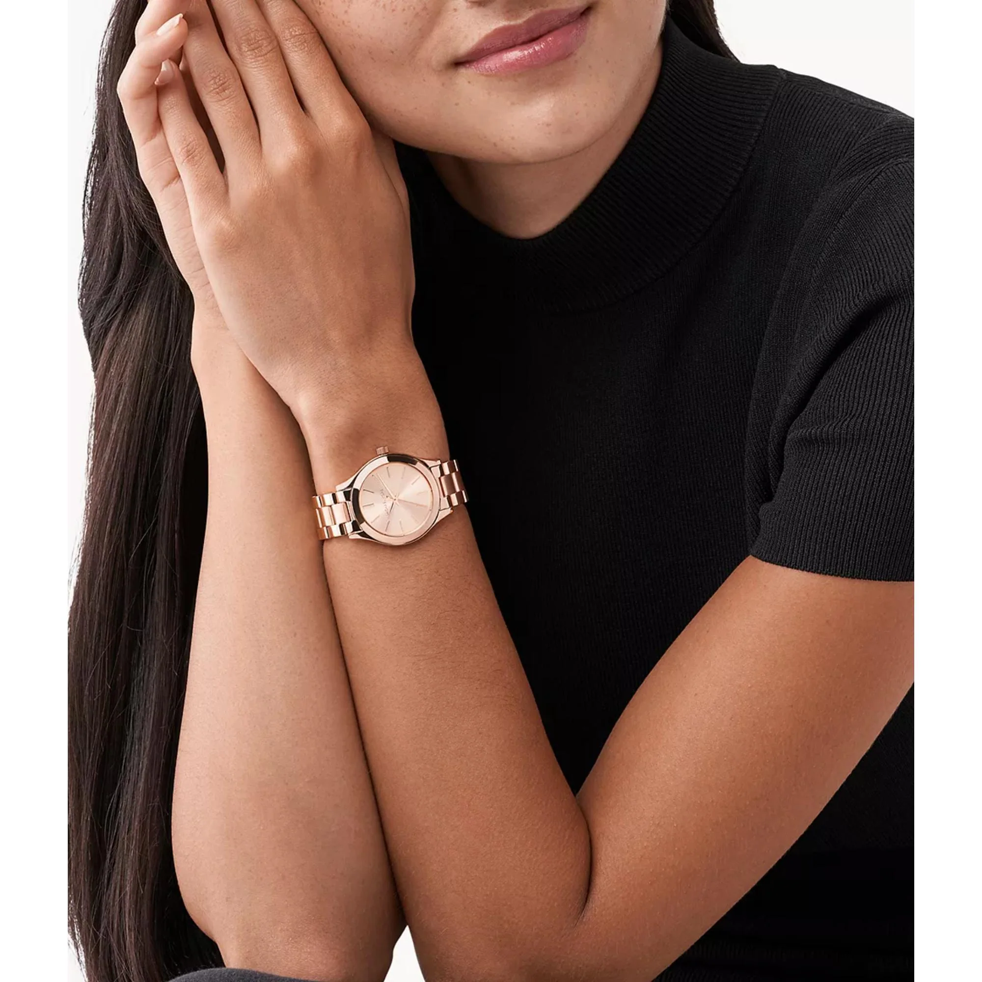 Michael Kors Mini Slim Runway Rose Gold-Tone Stainless Steel Strap Rose Gold Dial Women’s Watch MK3513 - Image 6