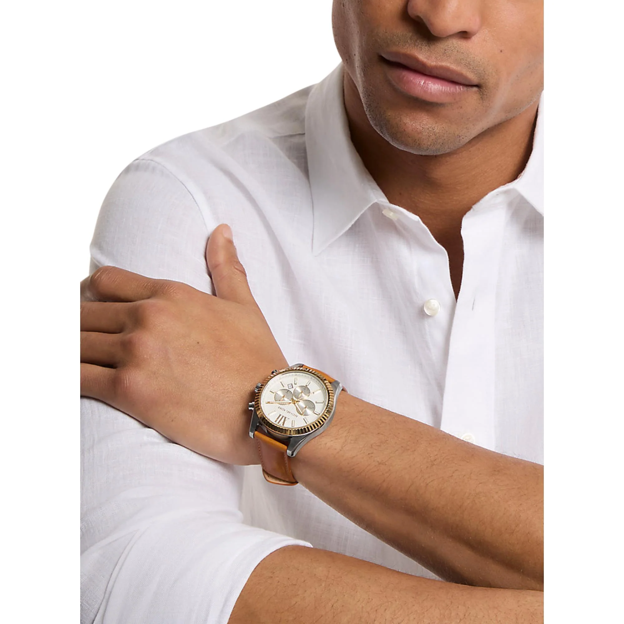 Michael Kors Oversized Lexington Chronograph Silver Dial Leather Strap Men's Watch MK9257 - Image 2