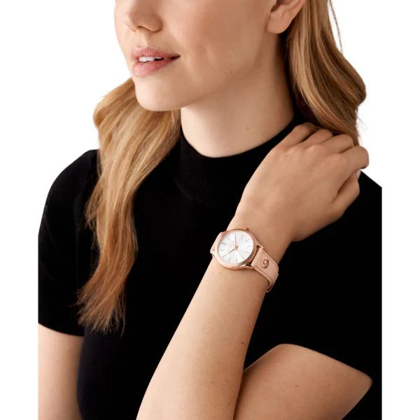 Michael Kors Slim Runway White Dial Leather Strap Ladies Women's Watch MK7467 - Image 4