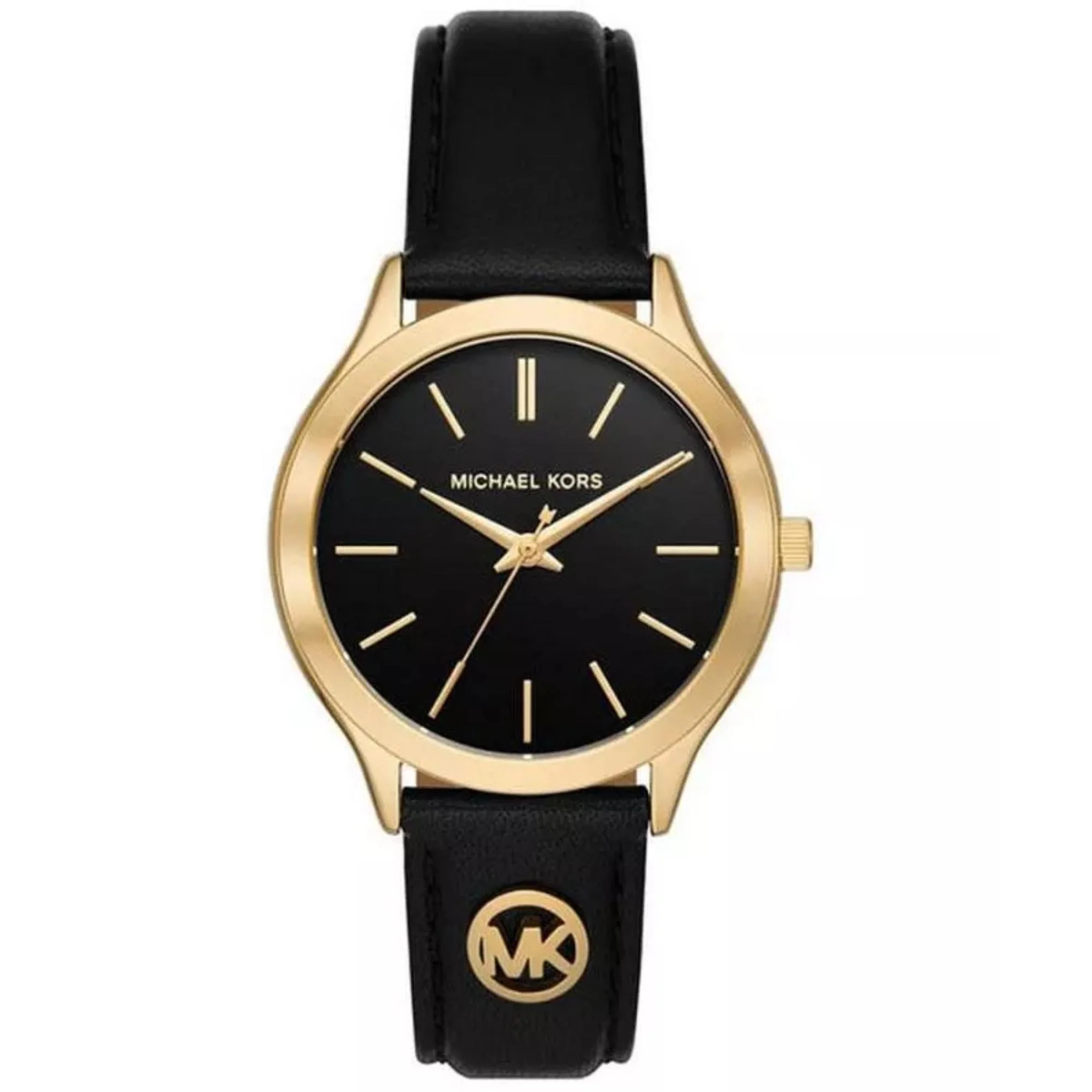 Michael Kors Slim Runway Black Leather Strap Black Dial Women’s Watch MK7482