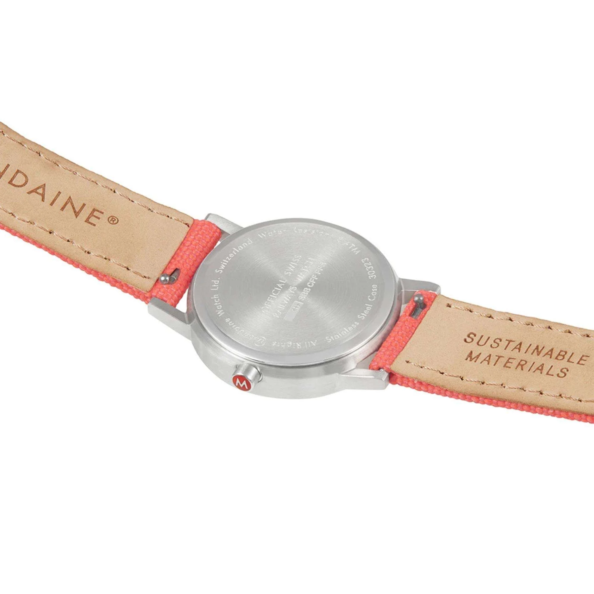 Mondaine Classic Quartz White Dial Coral Red Textile Strap Ladies Watch A658.30323.17SBP - Image 6