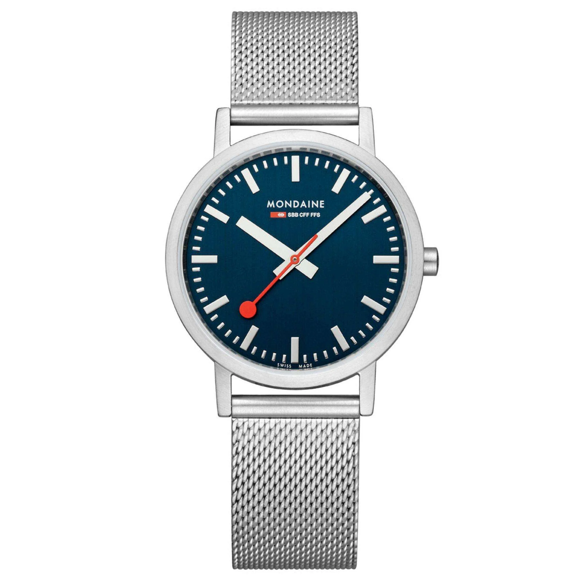 Mondaine Classic Deep Ocean Blue Dial Mesh Bracelet Unisex Watch A660.30314.40SBJ - Image 10
