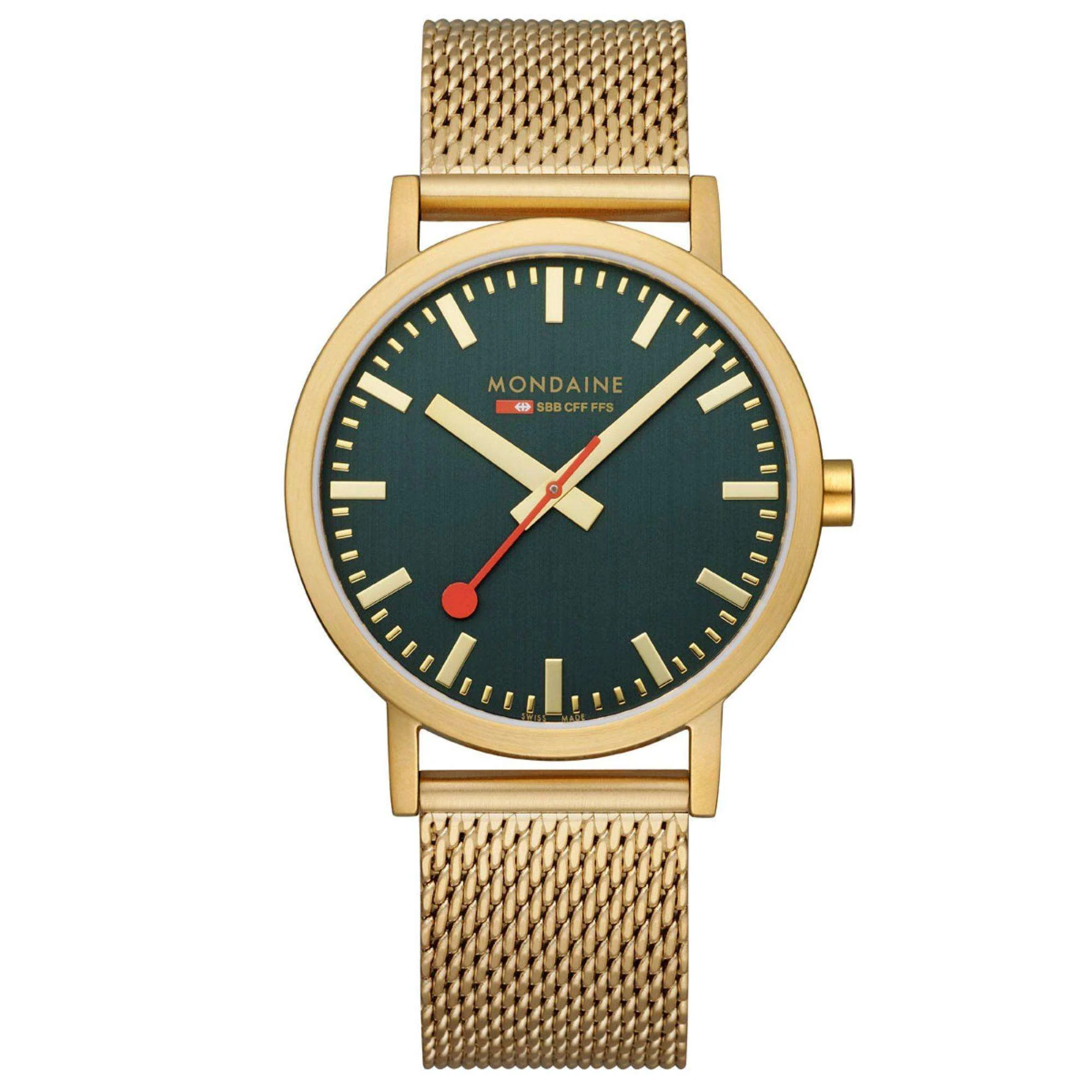 Mondaine Classic IP Gold Mesh Bracelet Green Dial Unisex Watch A660.30360.60SBM - Image 11