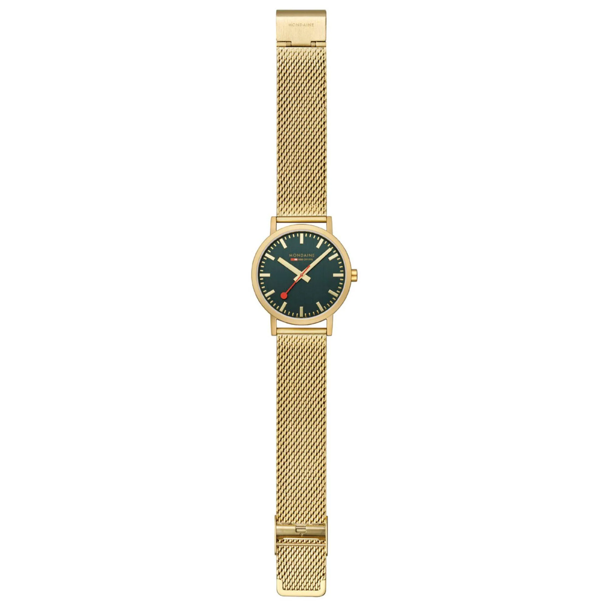 Mondaine Classic IP Gold Mesh Bracelet Green Dial Unisex Watch A660.30360.60SBM - Image 15