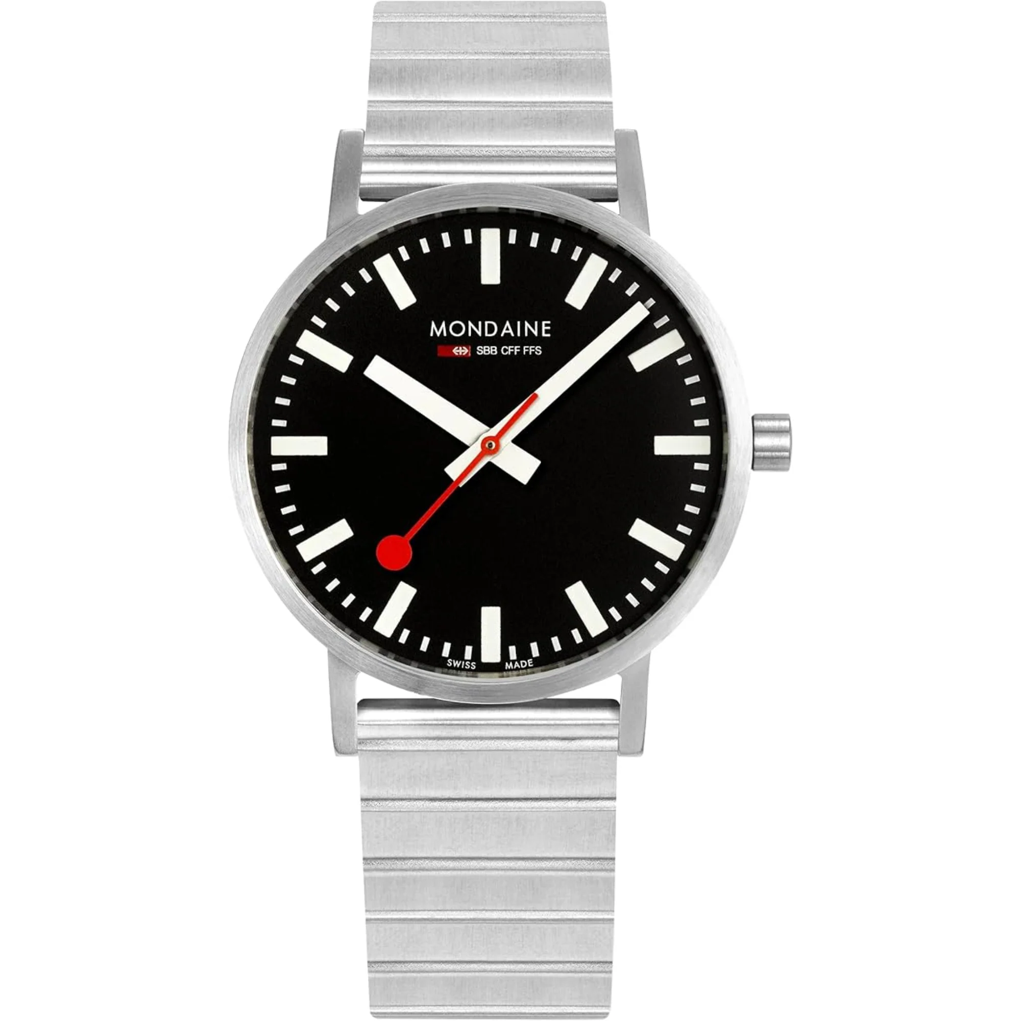 Mondaine Classic Quartz Black Dial Stainless Steel Bracelet Unisex Watch A660.30360.16SBW