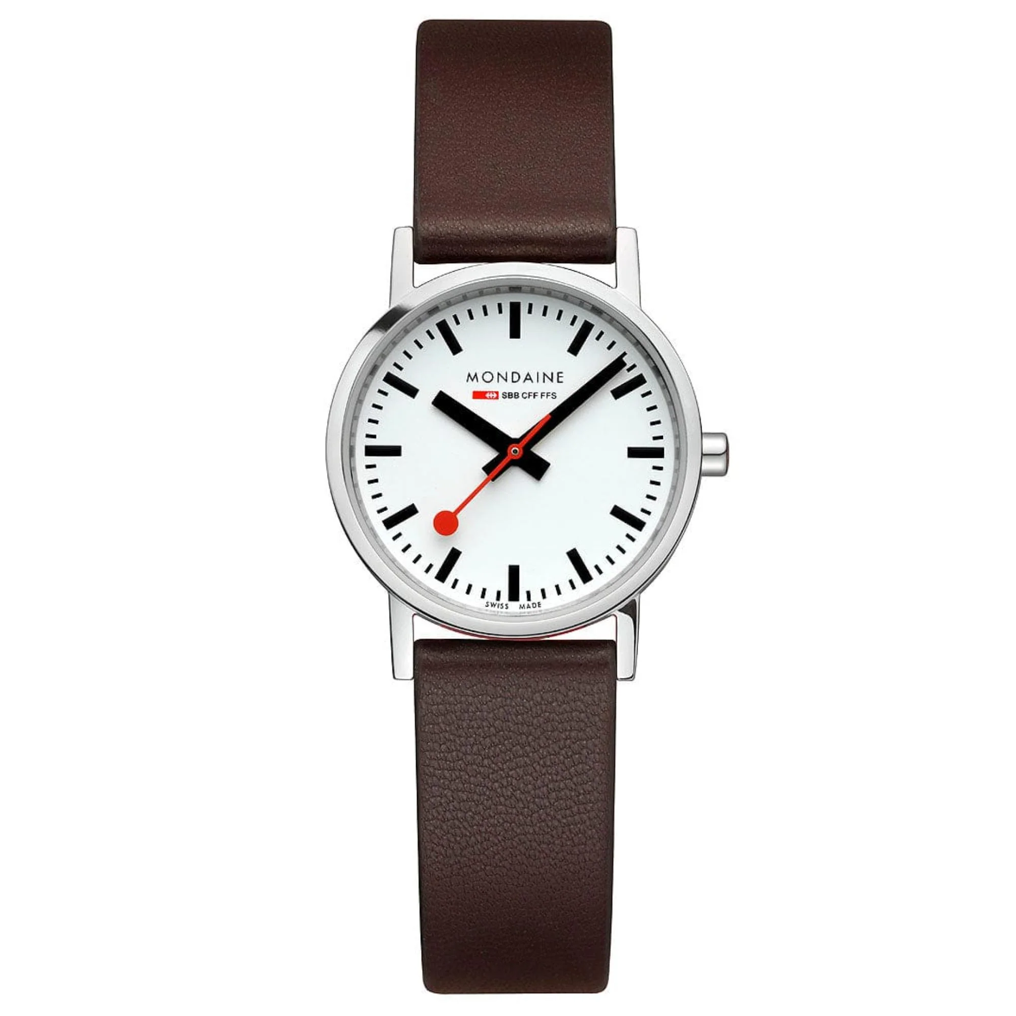 Mondaine Classic Quartz White Dial Brown Vegan Leather Women's Watch A658.30323.11SBGV