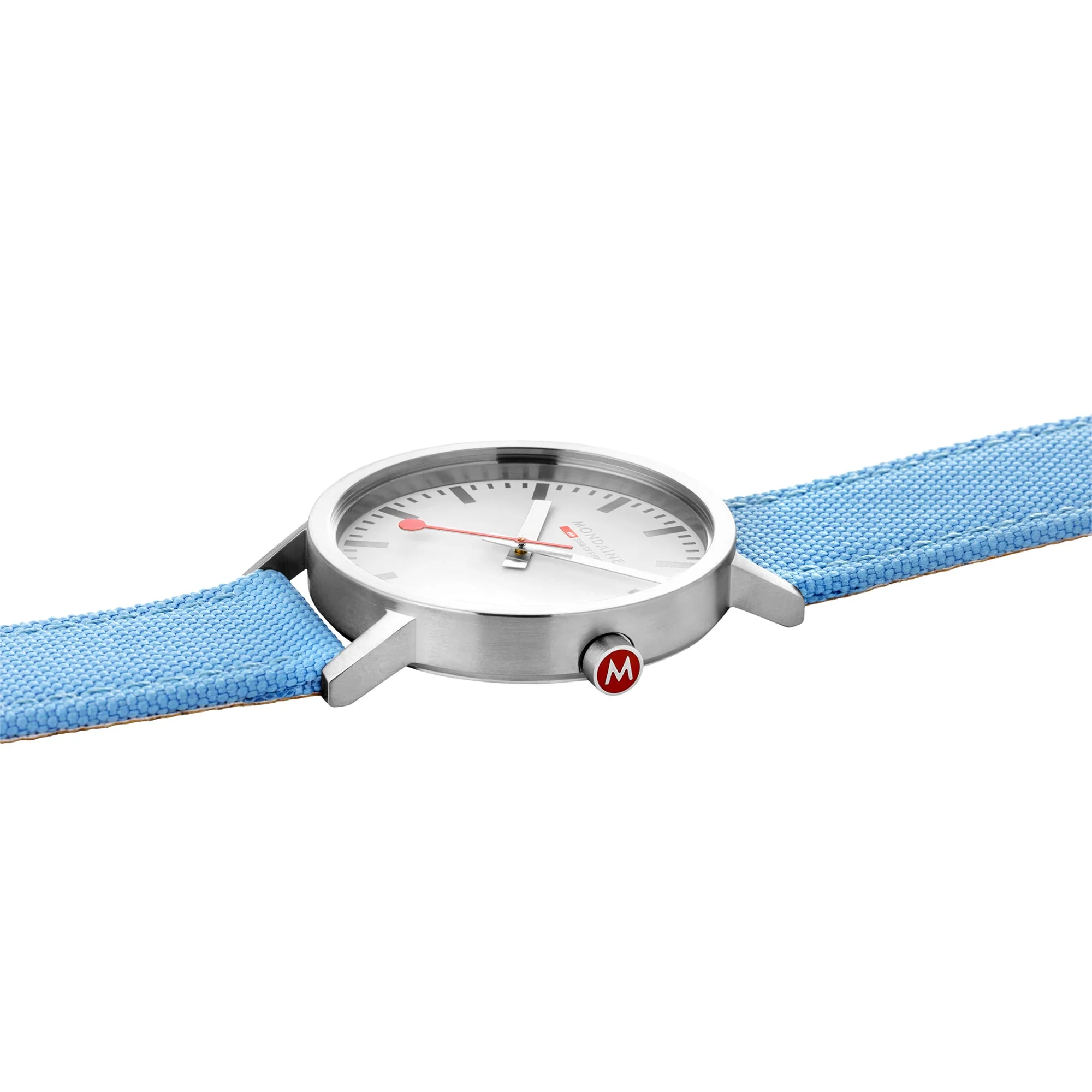 Mondaine Classic Quartz White Dial Aqua Blue Recycled Textile Strap Unisex Watch A660.30360.17SBQ - Image 6