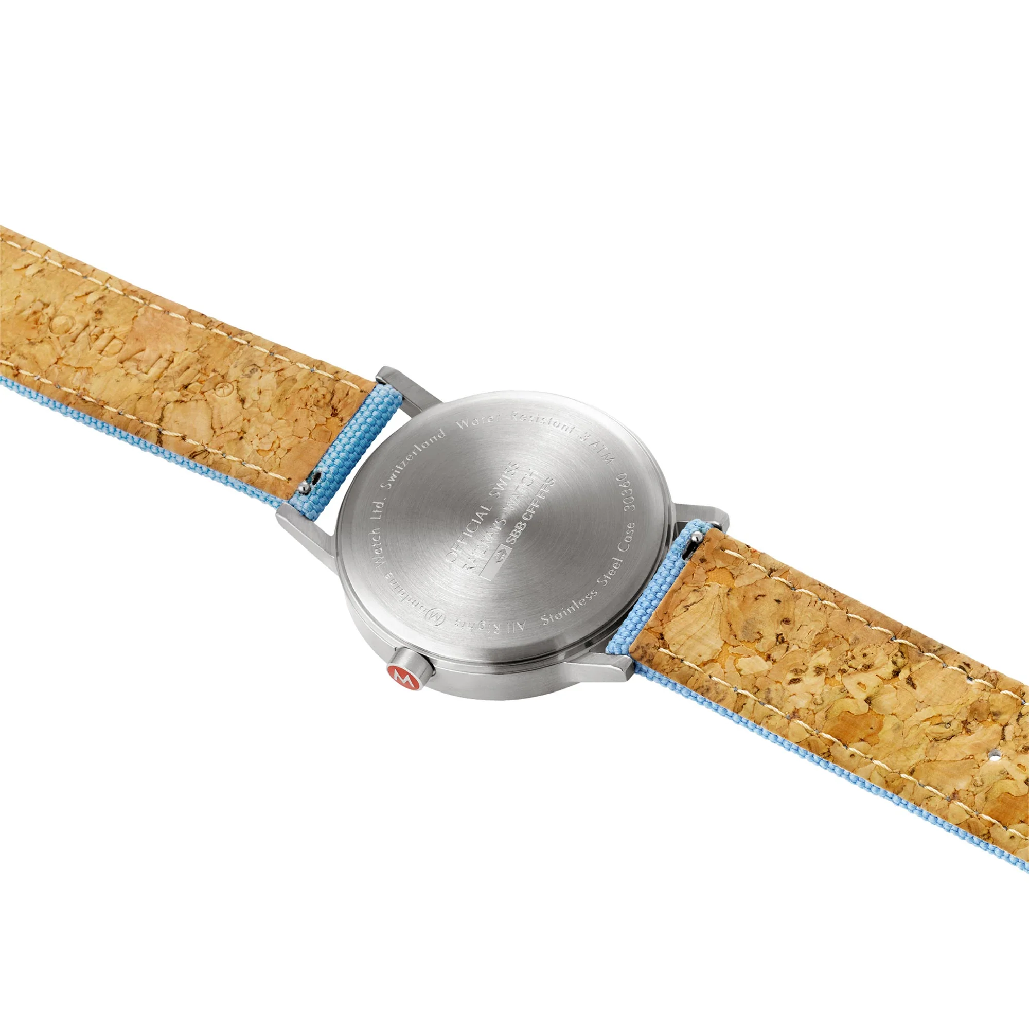 Mondaine Classic Quartz White Dial Aqua Blue Recycled Textile Strap Unisex Watch A660.30360.17SBQ - Image 8