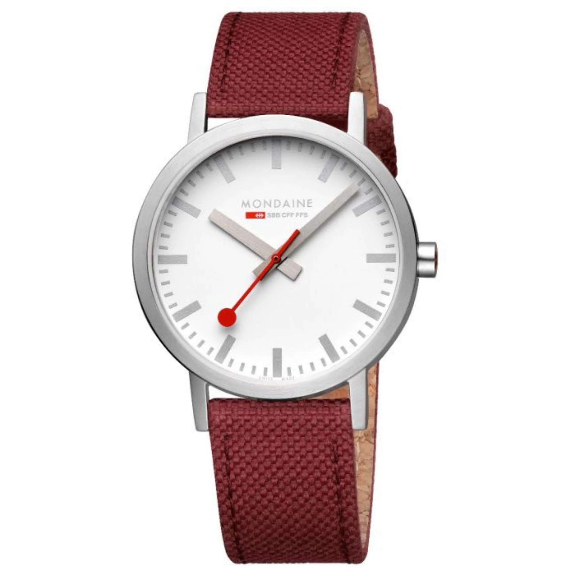 Mondaine Classic Quartz White Dial Red Textile Strap Unisex Watch A660.30360.17SBC