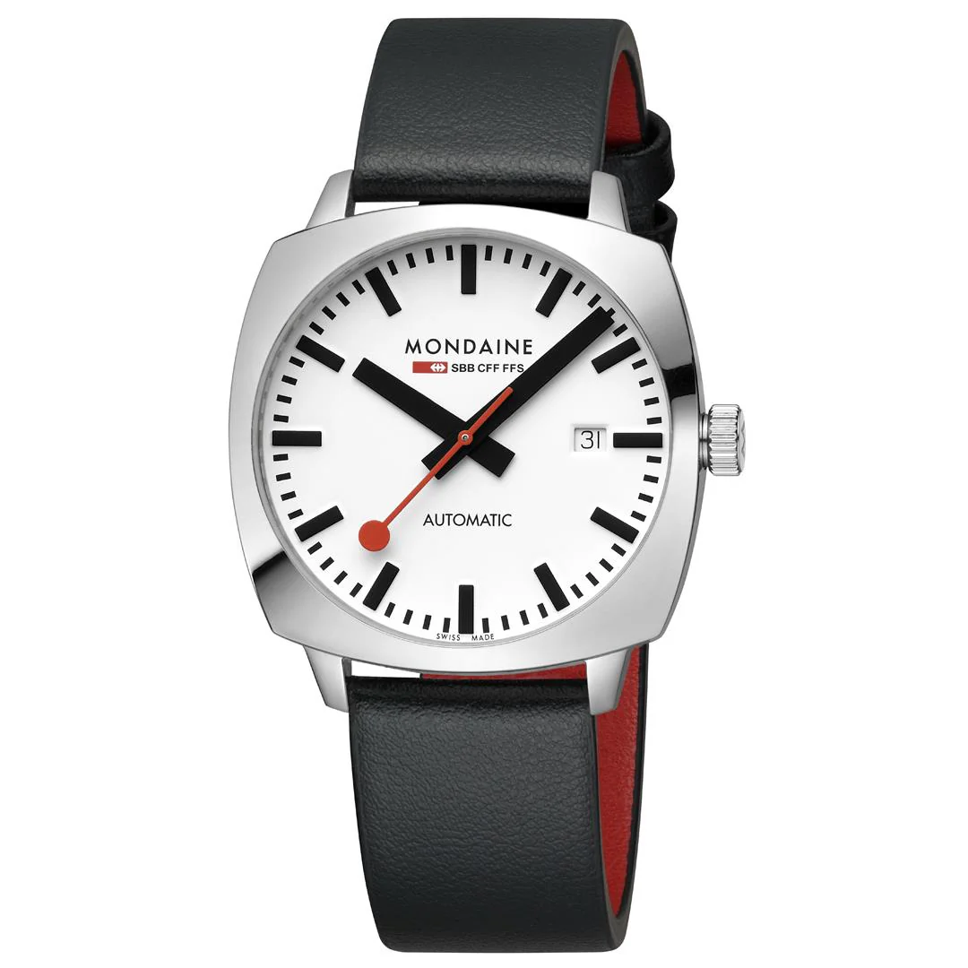 Mondaine Cushion White Dial Vegan Grape Leather Strap Men's Watch MSL.3961B.LBV - Image 4