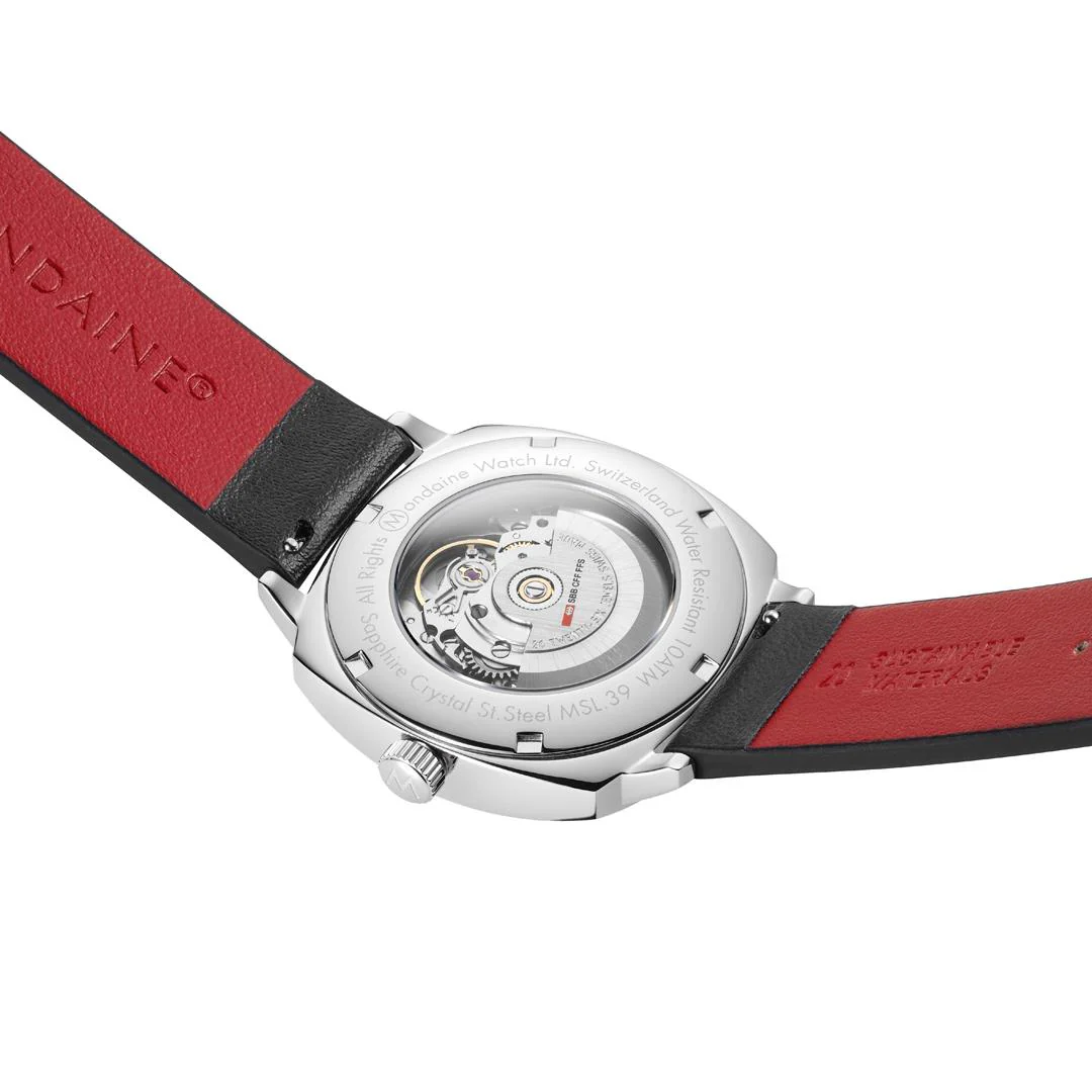 Mondaine Cushion White Dial Vegan Grape Leather Strap Men's Watch MSL.3961B.LBV - Image 7