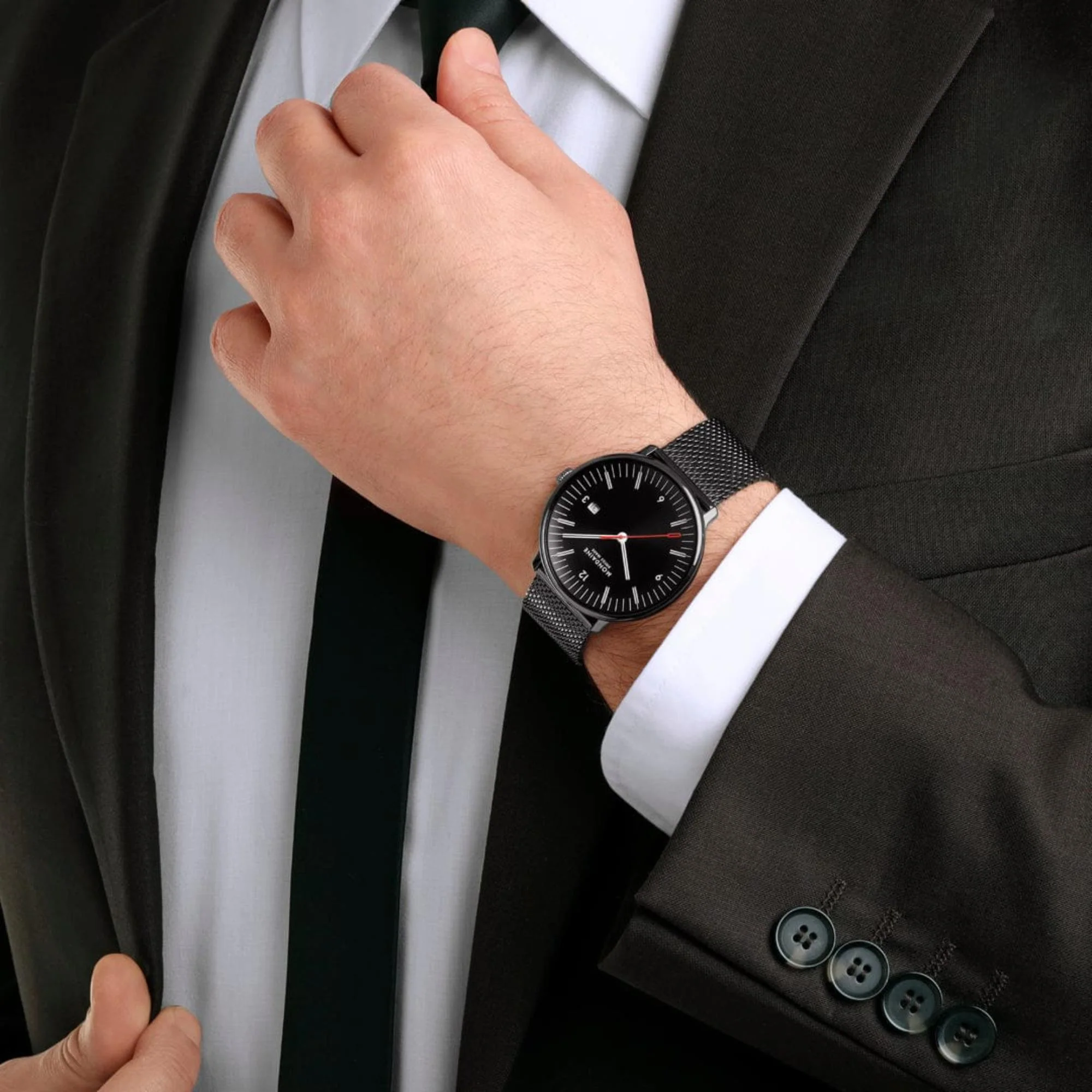 Mondaine Doppio Quartz Black Dial Steel Strap Men's Watch MLE.41220.SM - Image 2
