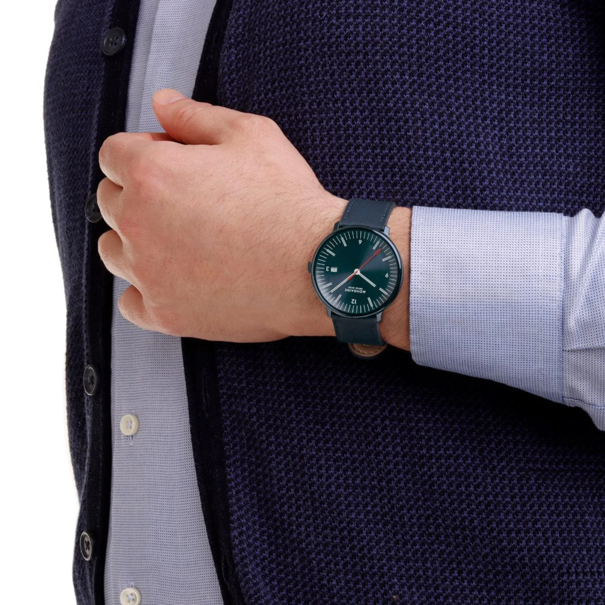 Mondaine Doppio Quartz Blue Dial Leather Strap Men's Watch MLE.41240.LDV - Image 2
