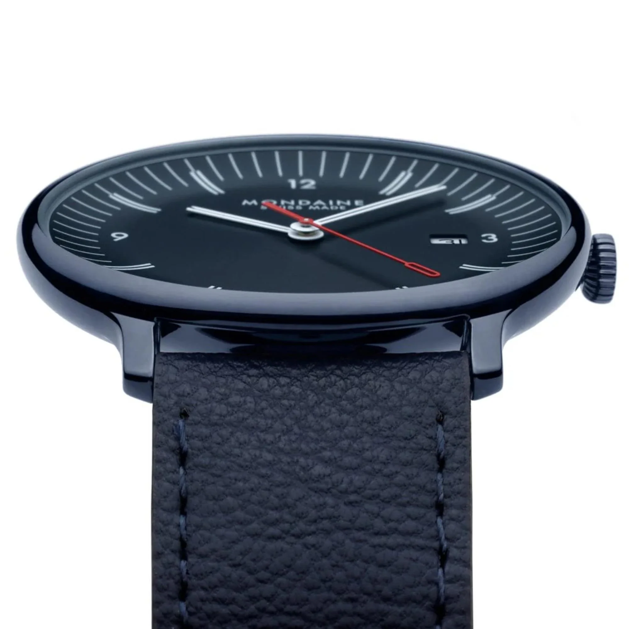 Mondaine Doppio Quartz Blue Dial Leather Strap Men's Watch MLE.41240.LDV - Image 6