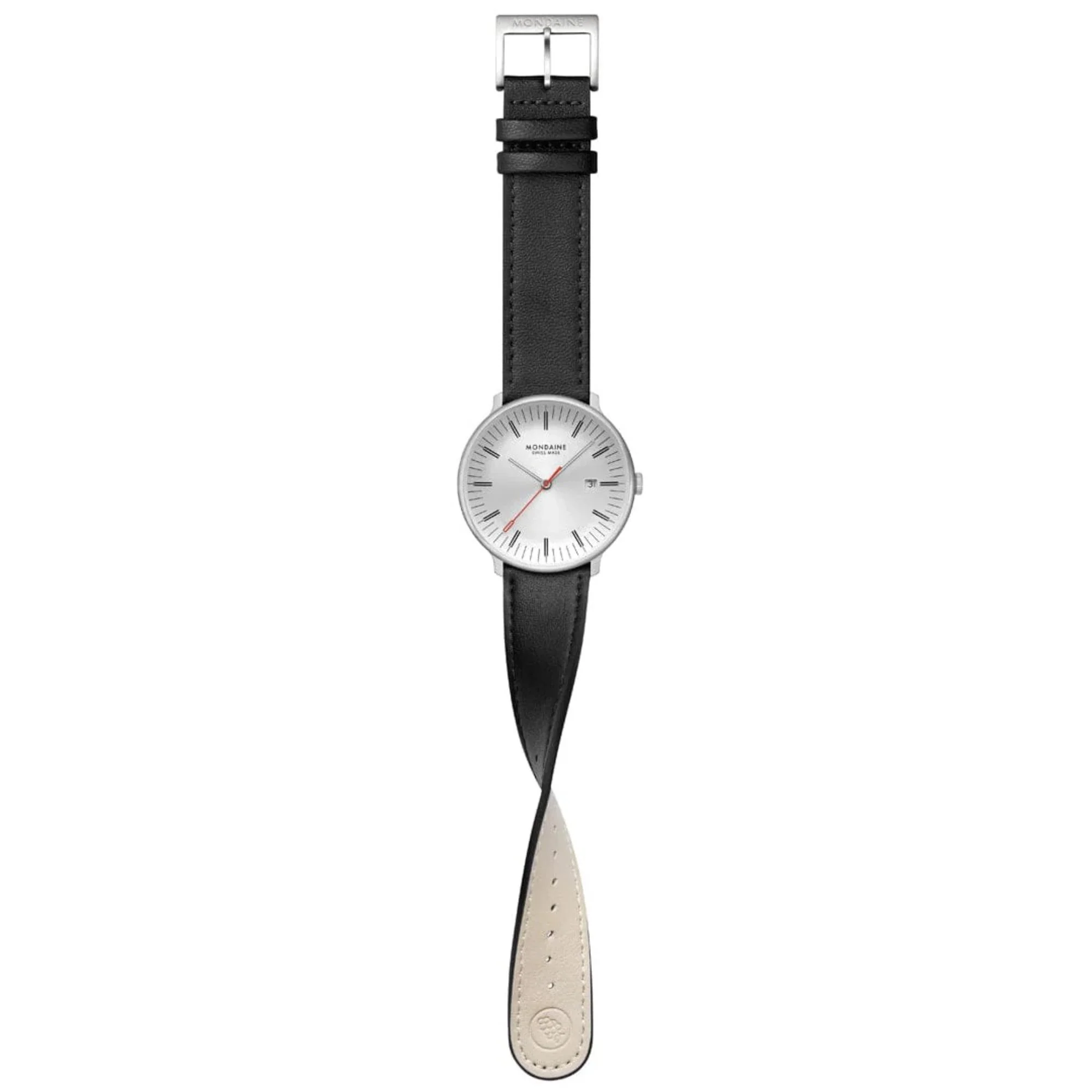 Mondaine Doppio Quartz Off-White Dial Leather Strap Men's Watch MLE.41210.LBV - Image 7