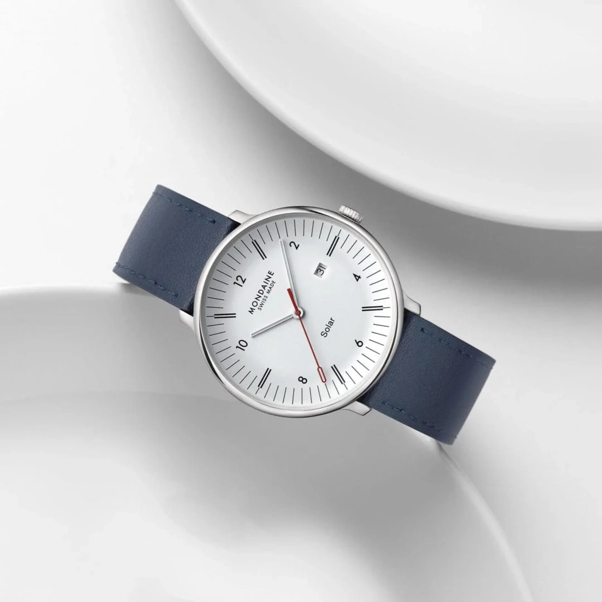 Mondaine Doppio Solar White Dial Leather Strap Men's Watch MLE.41910.LDV - Image 12