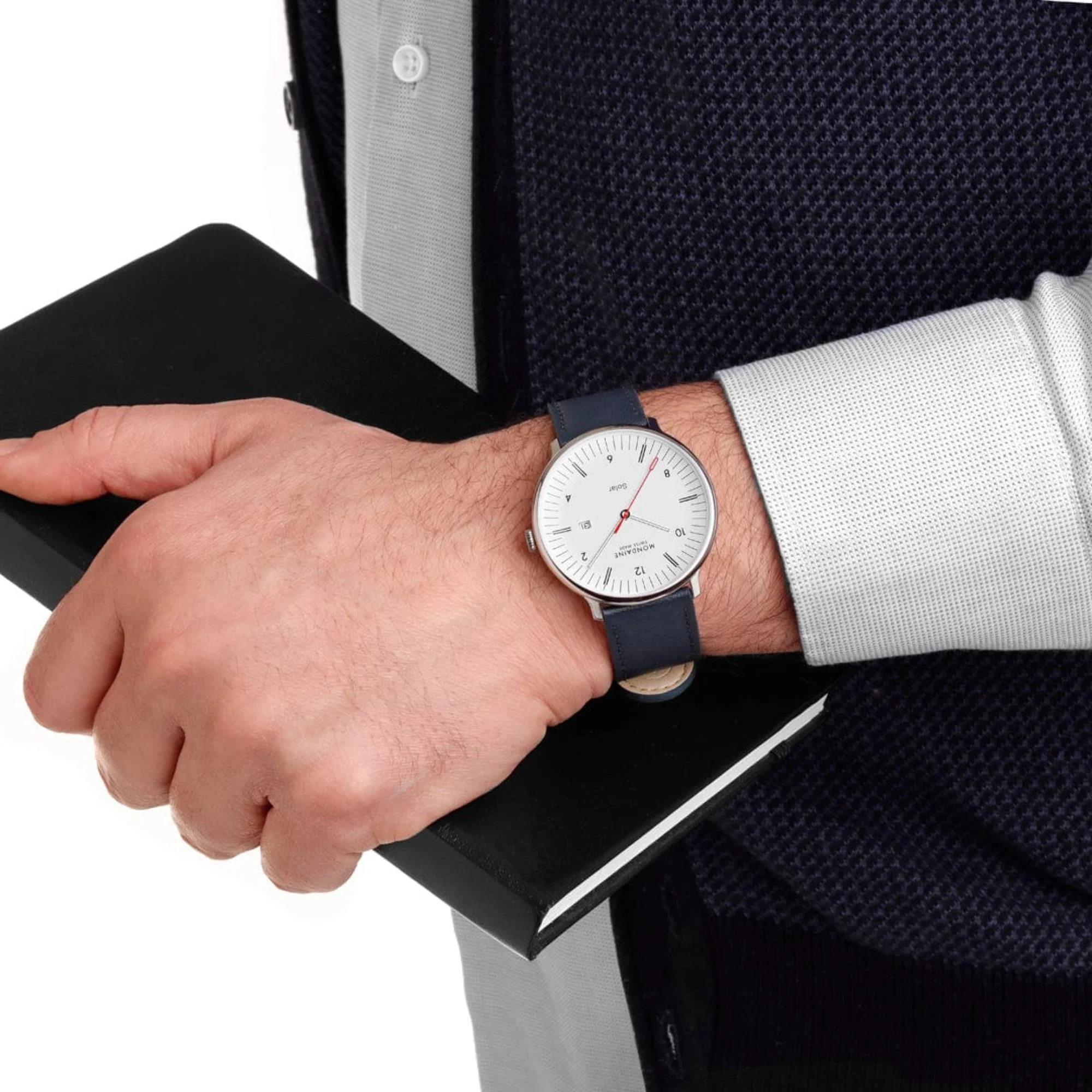 Mondaine Doppio Solar White Dial Leather Strap Men's Watch MLE.41910.LDV - Image 2