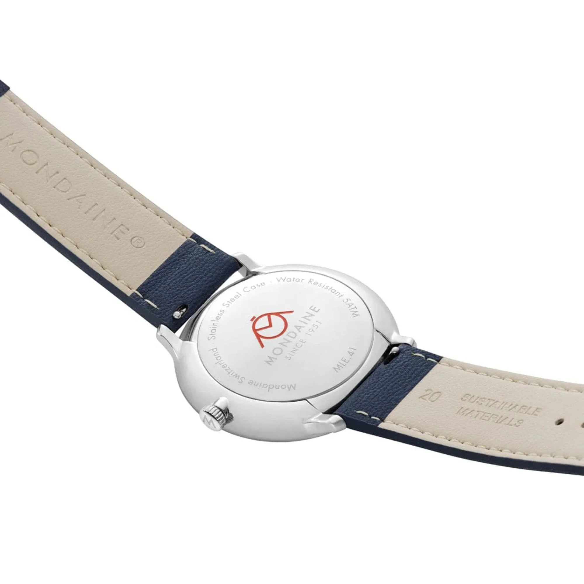 Mondaine Doppio Solar White Dial Leather Strap Men's Watch MLE.41910.LDV - Image 4