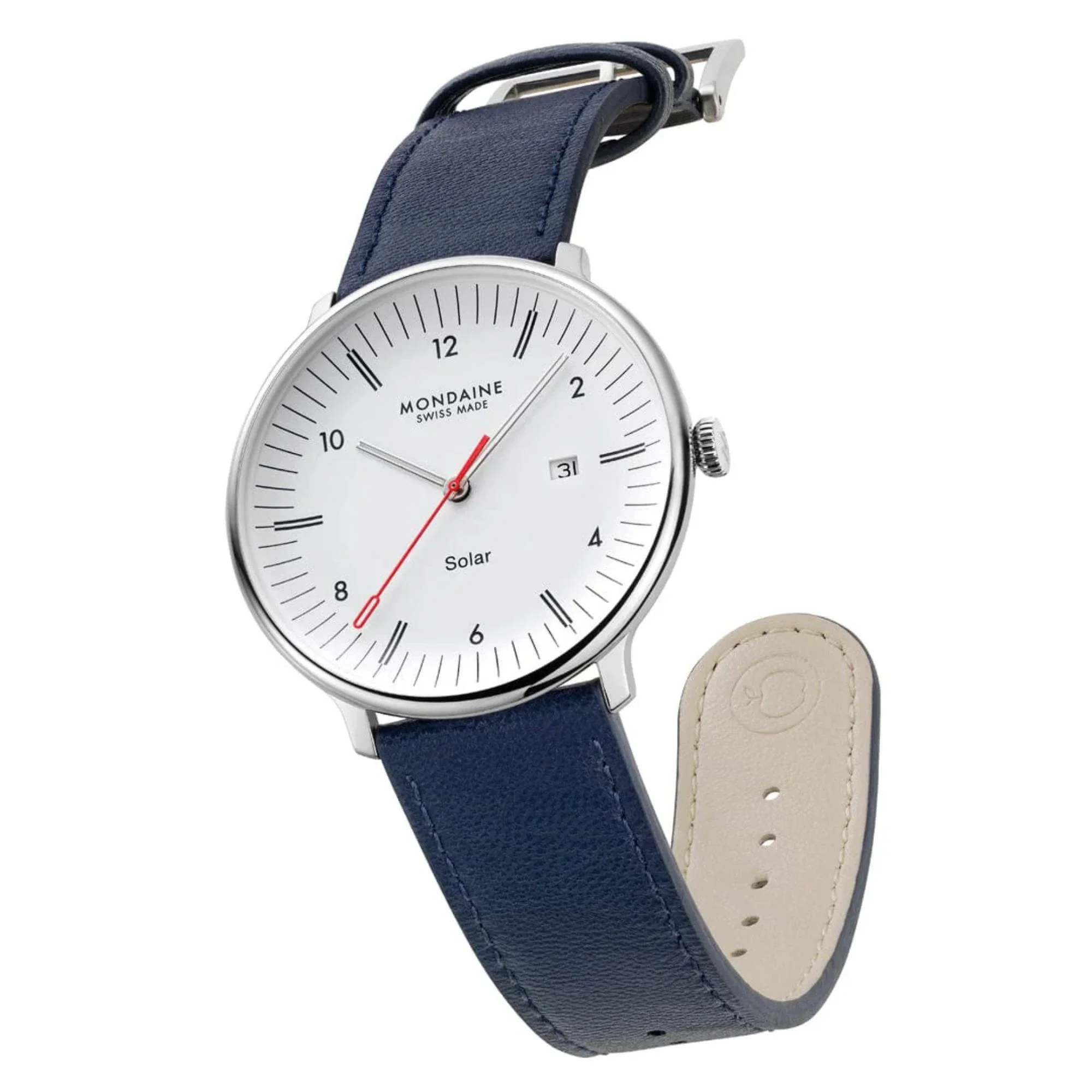 Mondaine Doppio Solar White Dial Leather Strap Men's Watch MLE.41910.LDV - Image 9