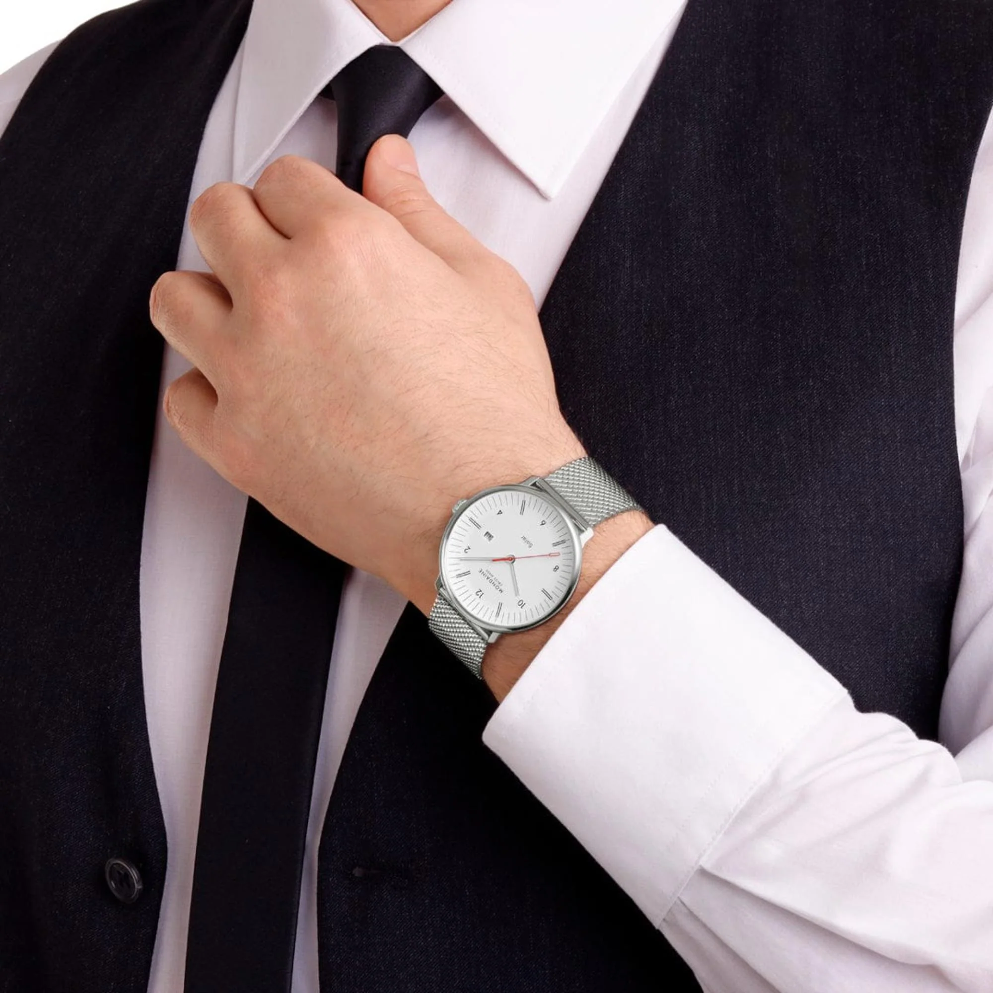 Mondaine Doppio Solar White Dial Steel Strap Men's Watch MLE.41910.SM - Image 13