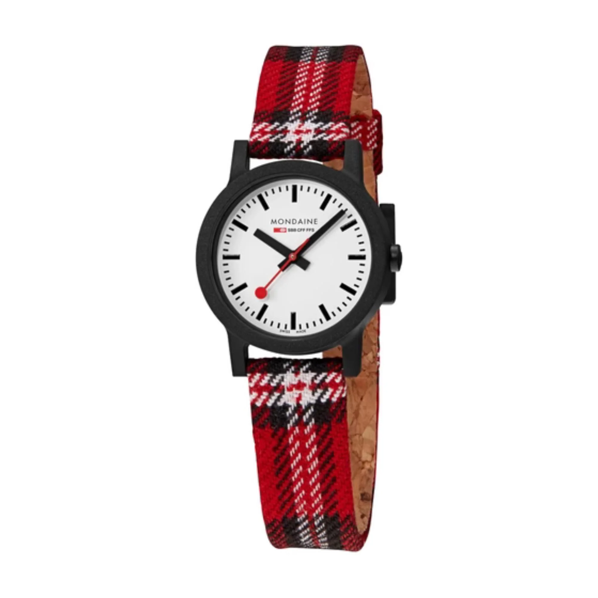 Mondaine Essence Quartz White Dial Recycled Tartan Strap Unisex Watch MS1.32111.LC - Image 5