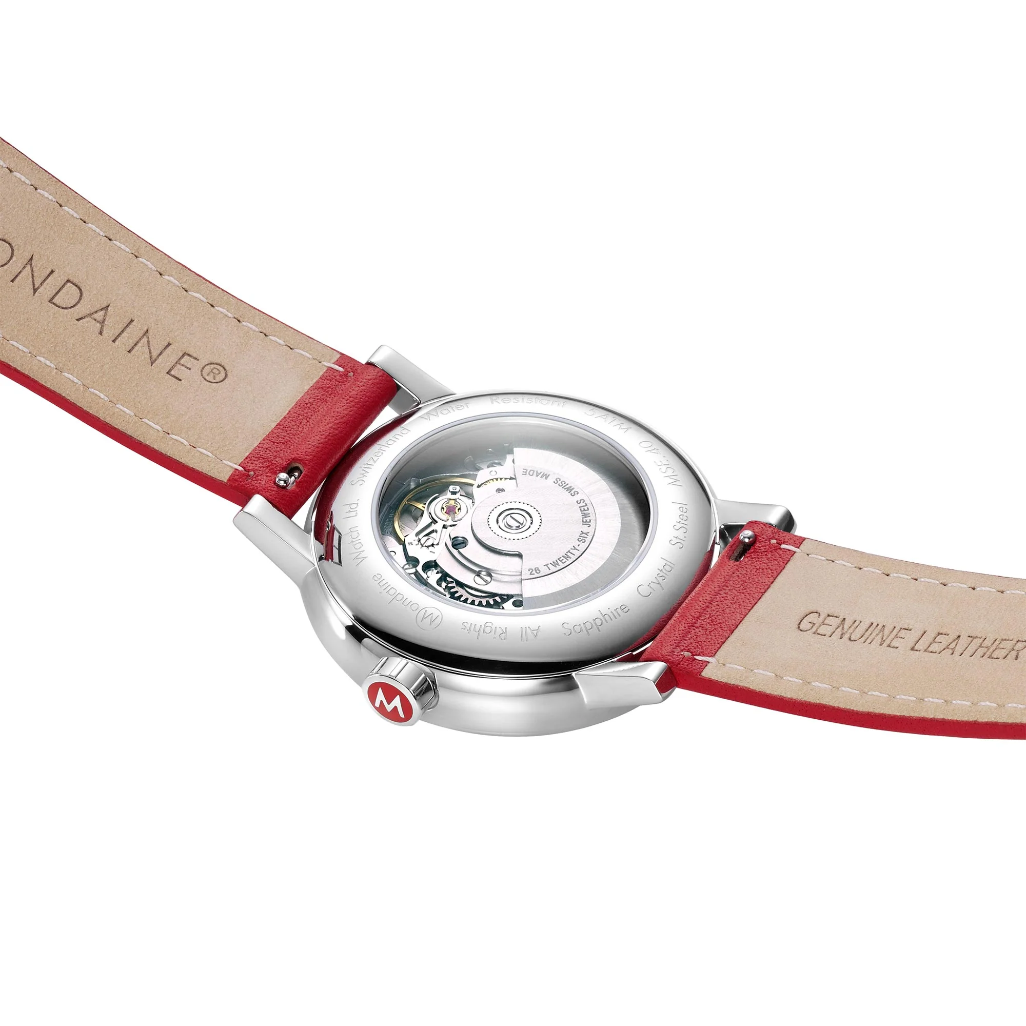 Mondaine Evo2 Automatic White Dial Red Leather Strap Men's Watch MSE.40610.LC - Image 7