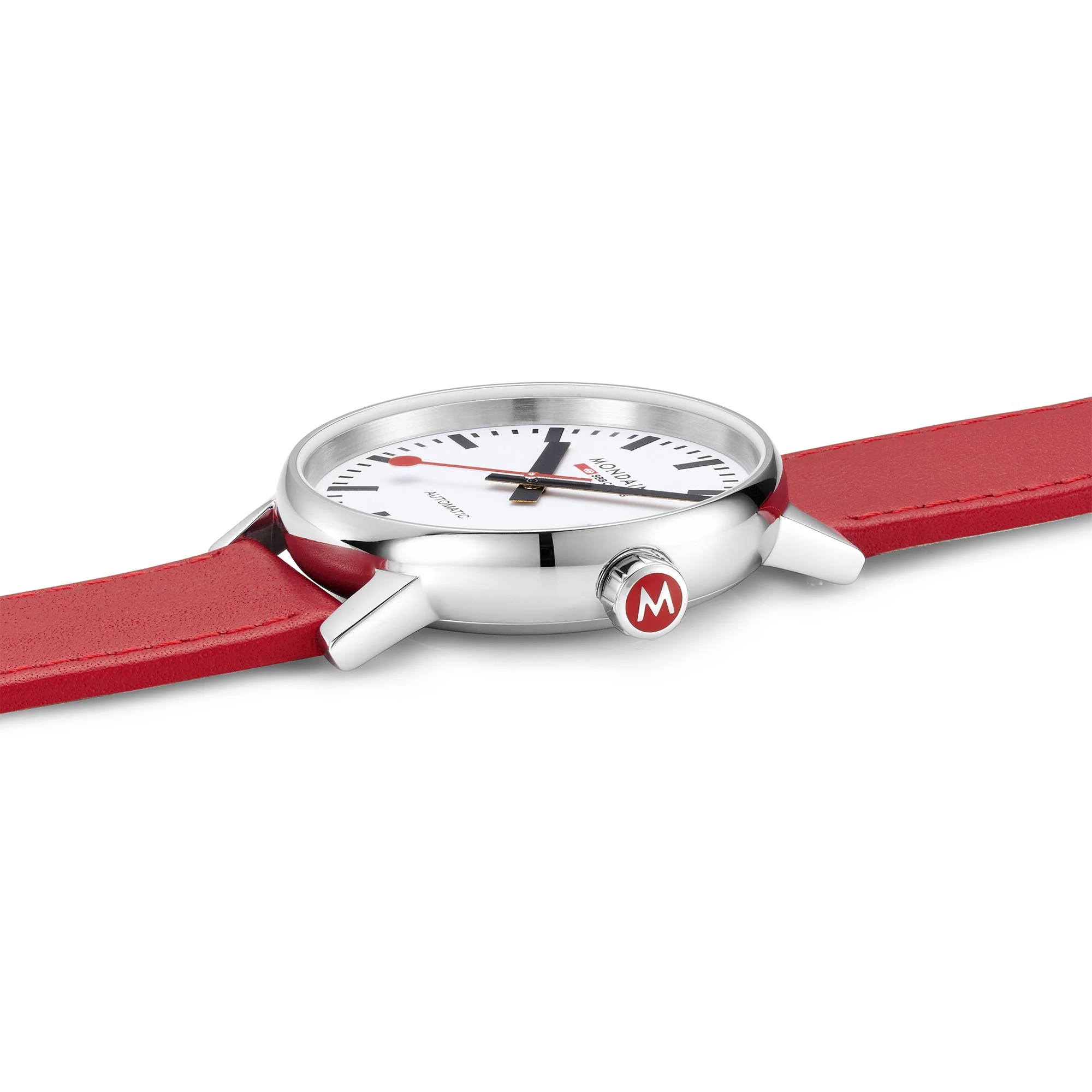 Mondaine Evo2 Automatic White Dial Red Leather Strap Men's Watch MSE.40610.LC - Image 9