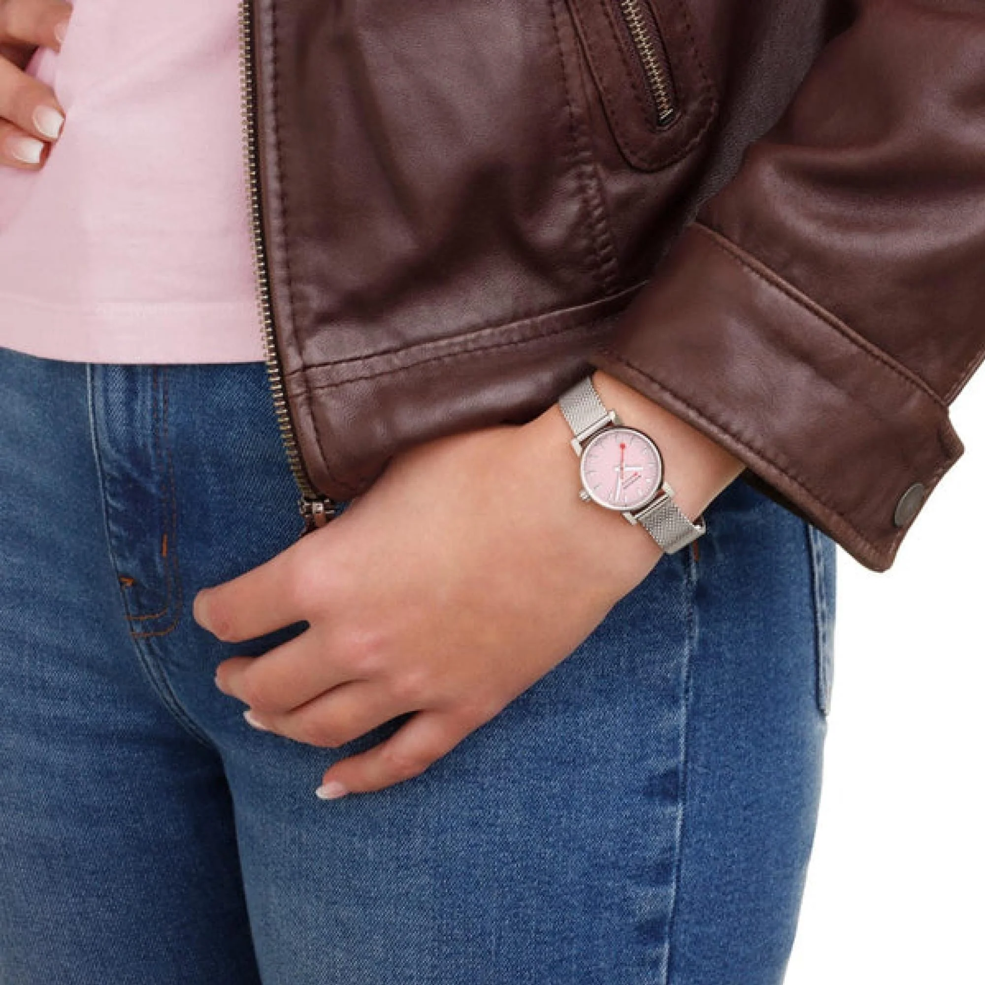 Mondaine evo2 316L Pink Dial Steel Strap Women's Watch MSE.26130.SM - Image 11