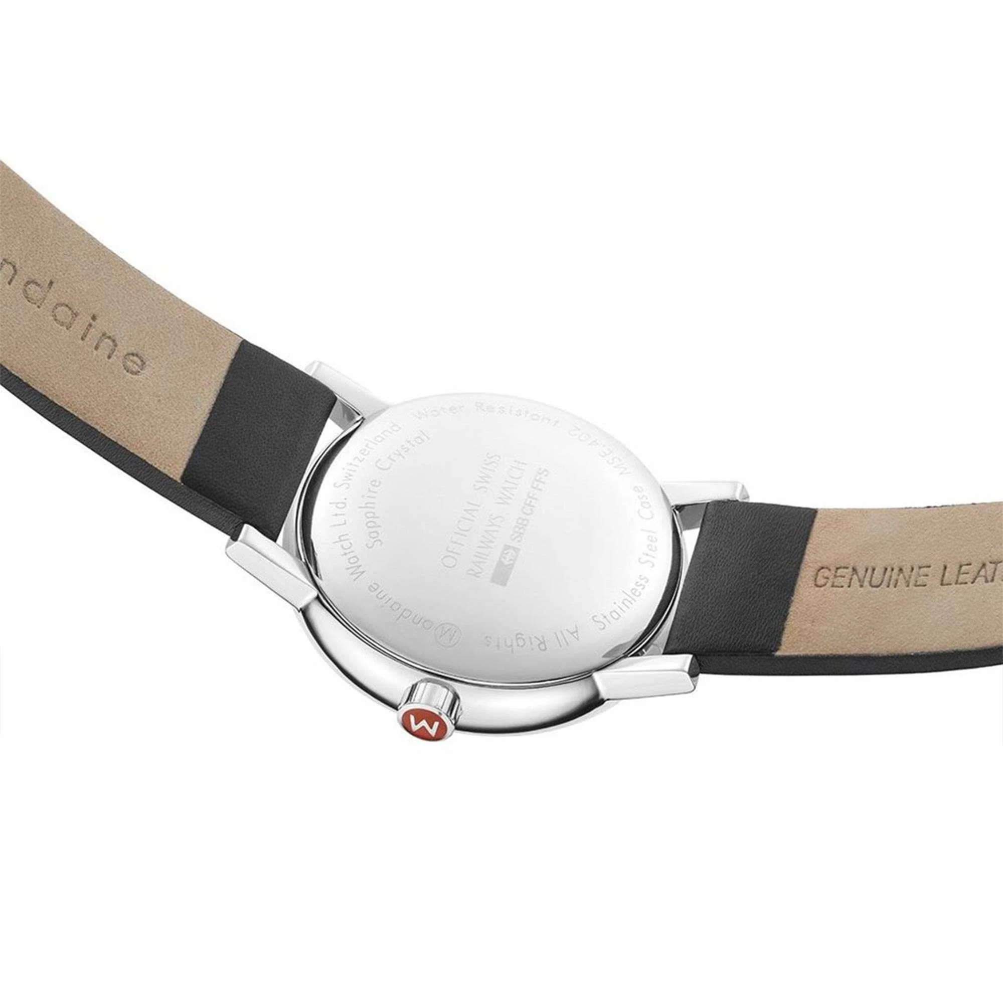 Mondaine evo2 Big Black Leather Strap White Dial Unisex Watch MSE.40210.LB - Image 8